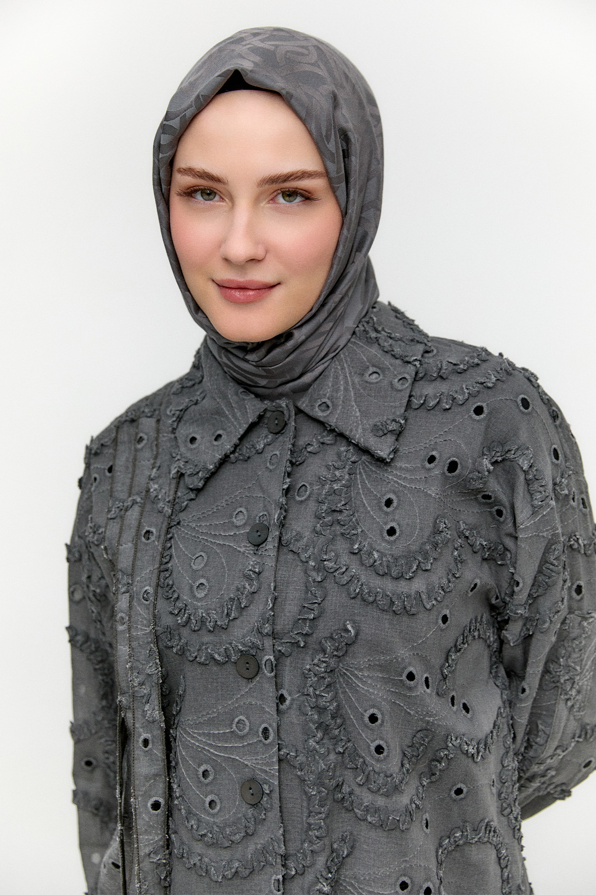 Pamuklu Oversize Brode Tunik, Tesettür Giyim