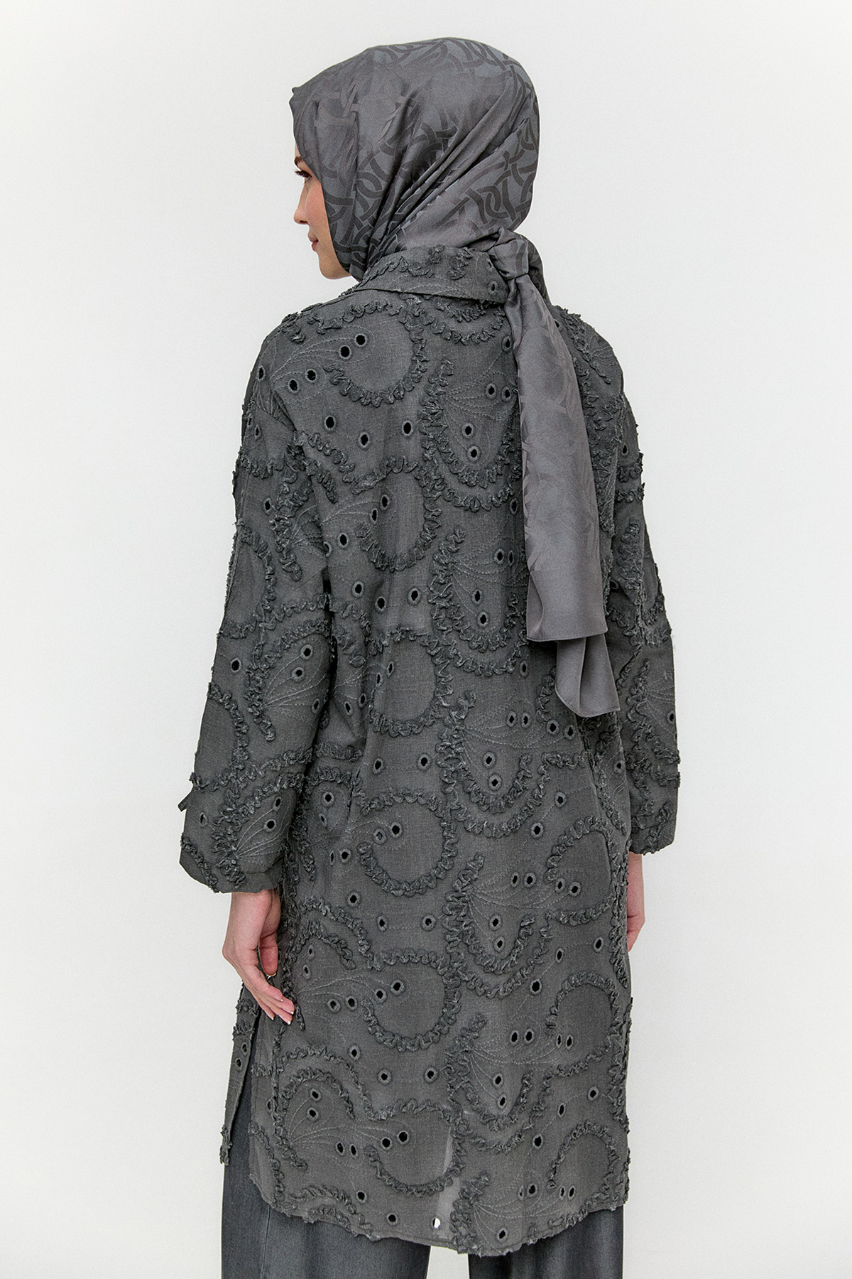 Pamuklu Oversize Brode Tunik, Tesettür Giyim