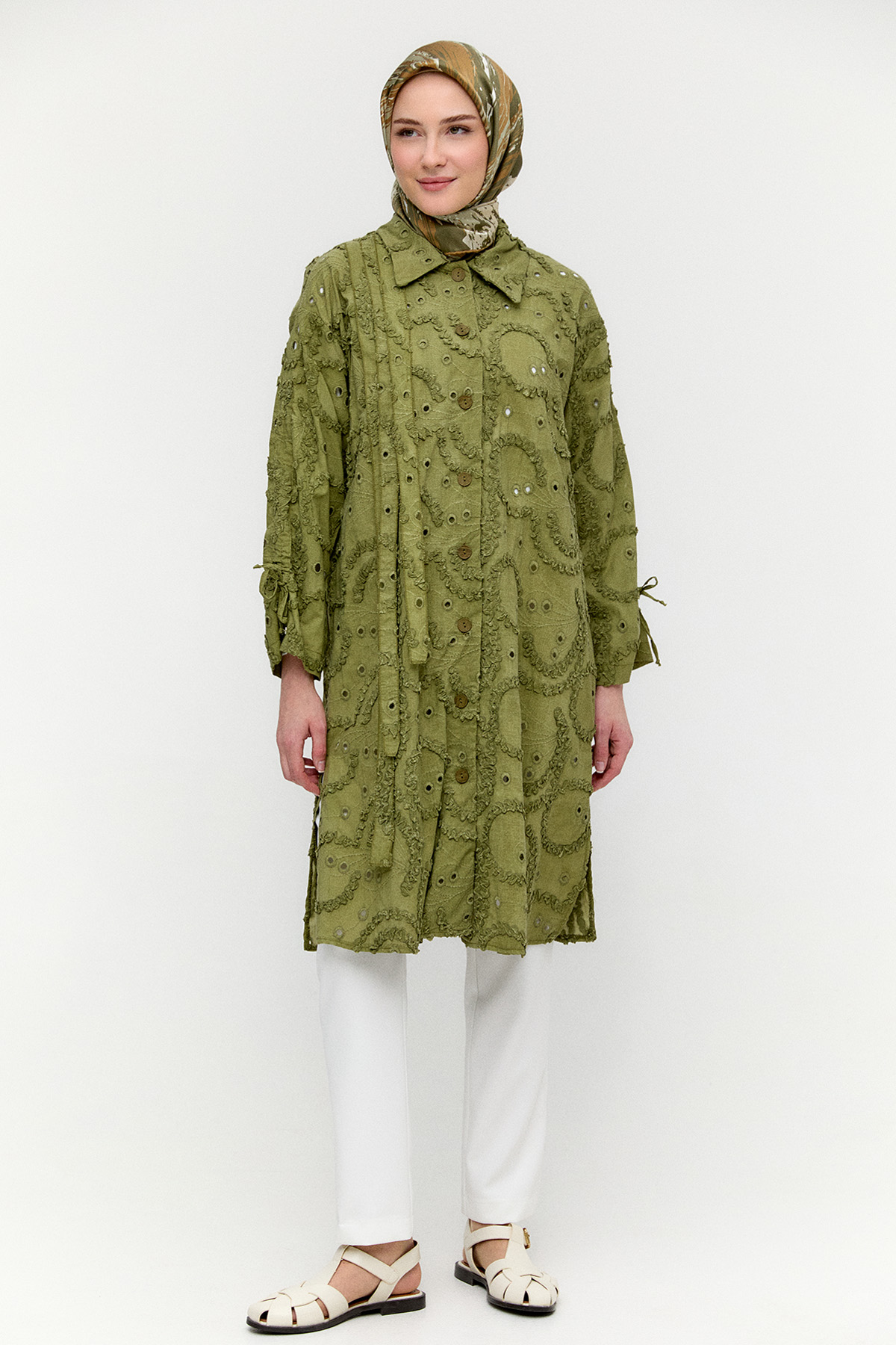 Pamuklu Oversize Brode Tunik, Tesettür Giyim