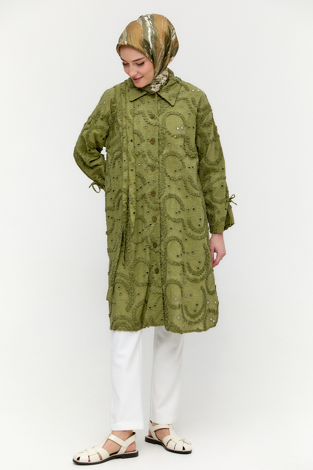 Pamuklu Oversize Brode Tunik, Tesettür Giyim