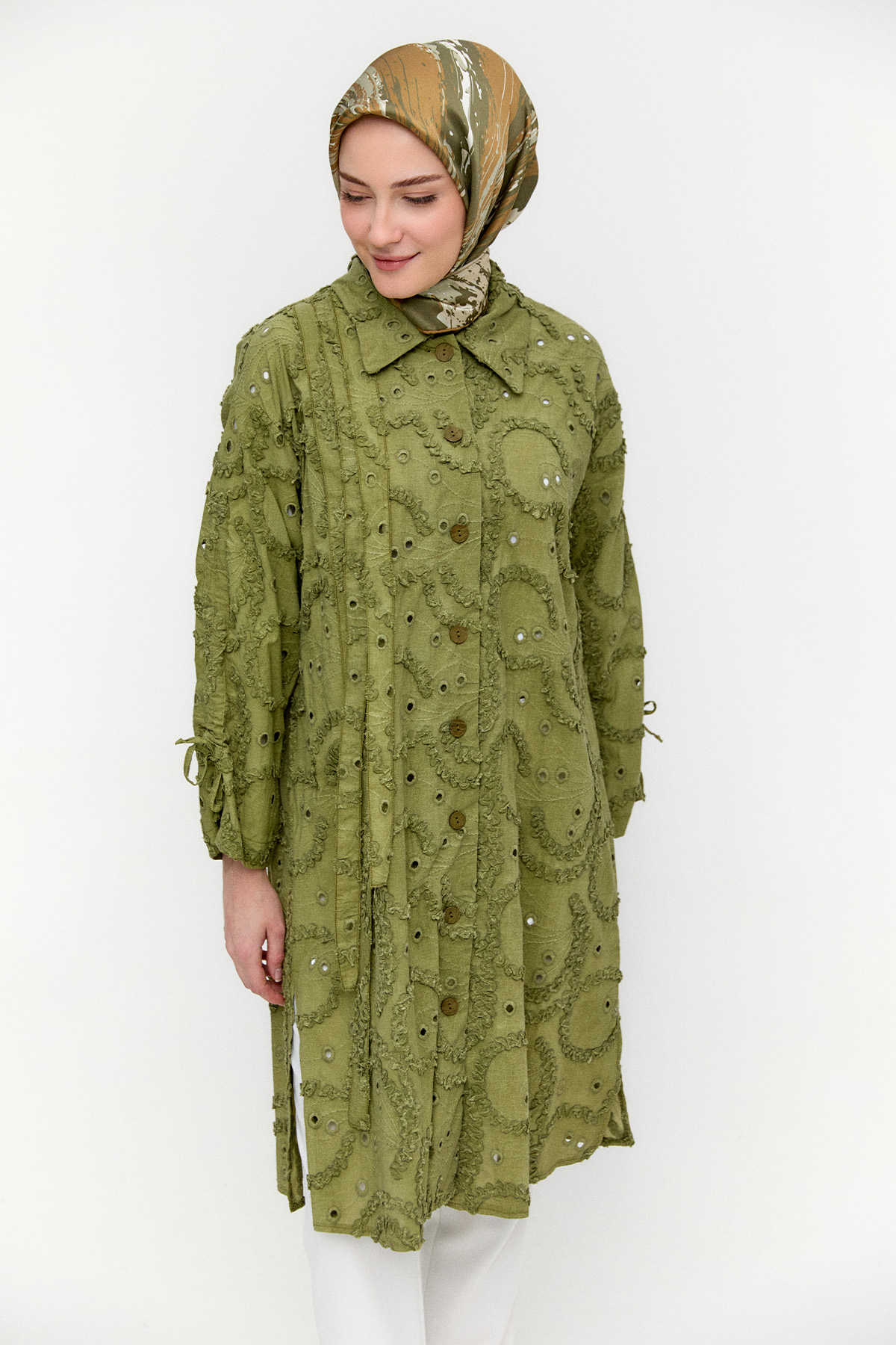 Pamuklu Oversize Brode Tunik, Tesettür Giyim