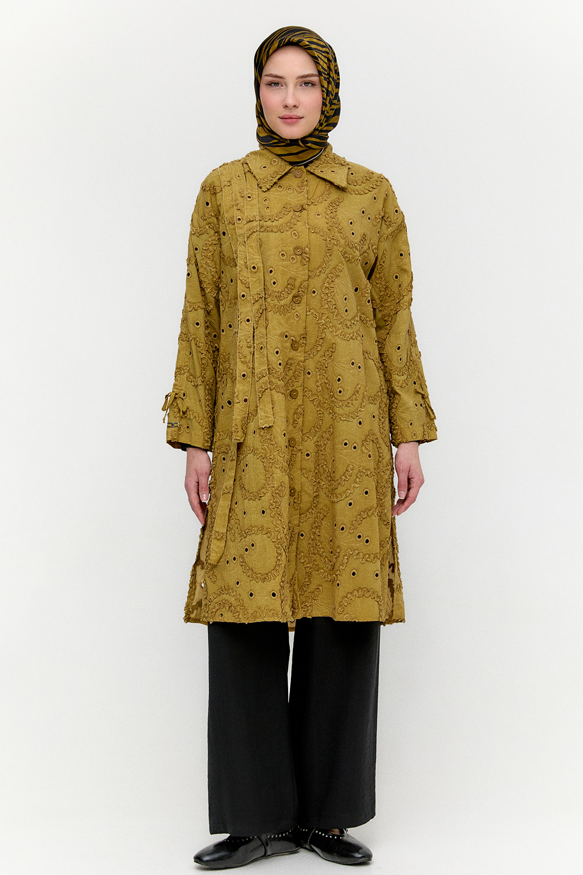 Pamuklu Oversize Brode Tunik, Tesettür Giyim