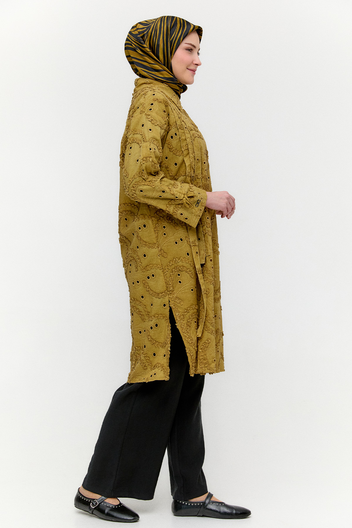 Pamuklu Oversize Brode Tunik, Tesettür Giyim