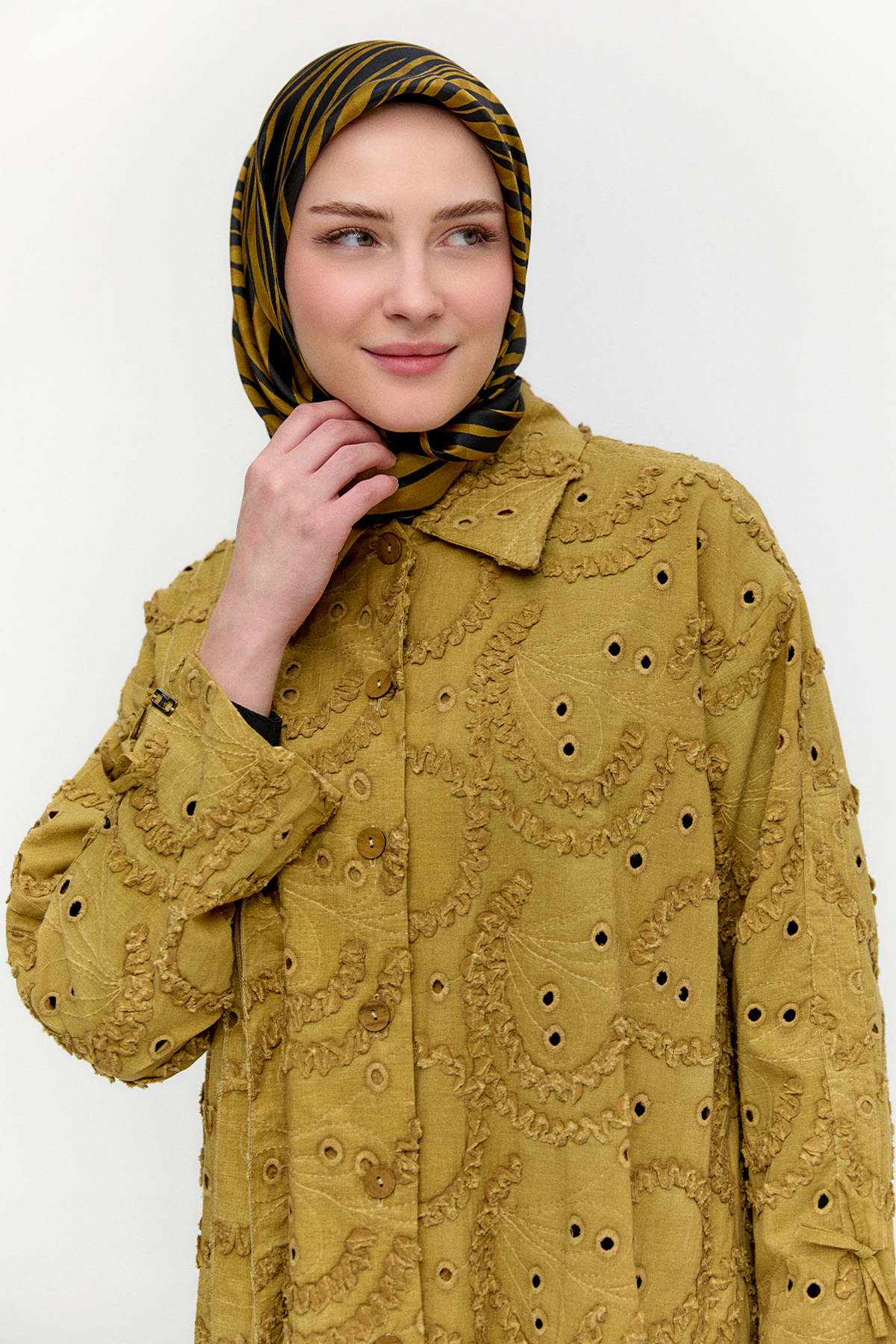 Pamuklu Oversize Brode Tunik, Tesettür Giyim