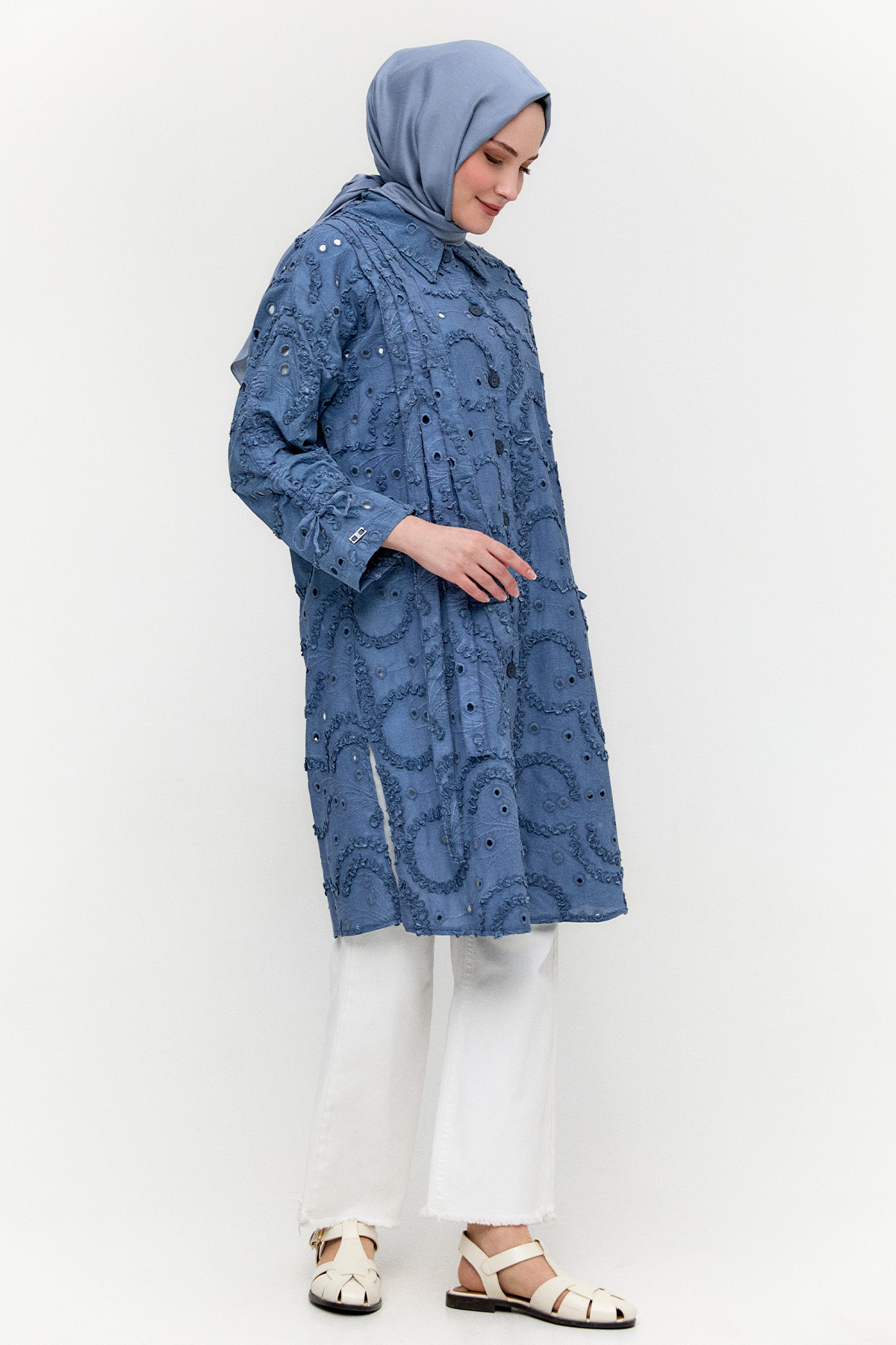 Pamuklu Oversize Brode Tunik, Tesettür Giyim