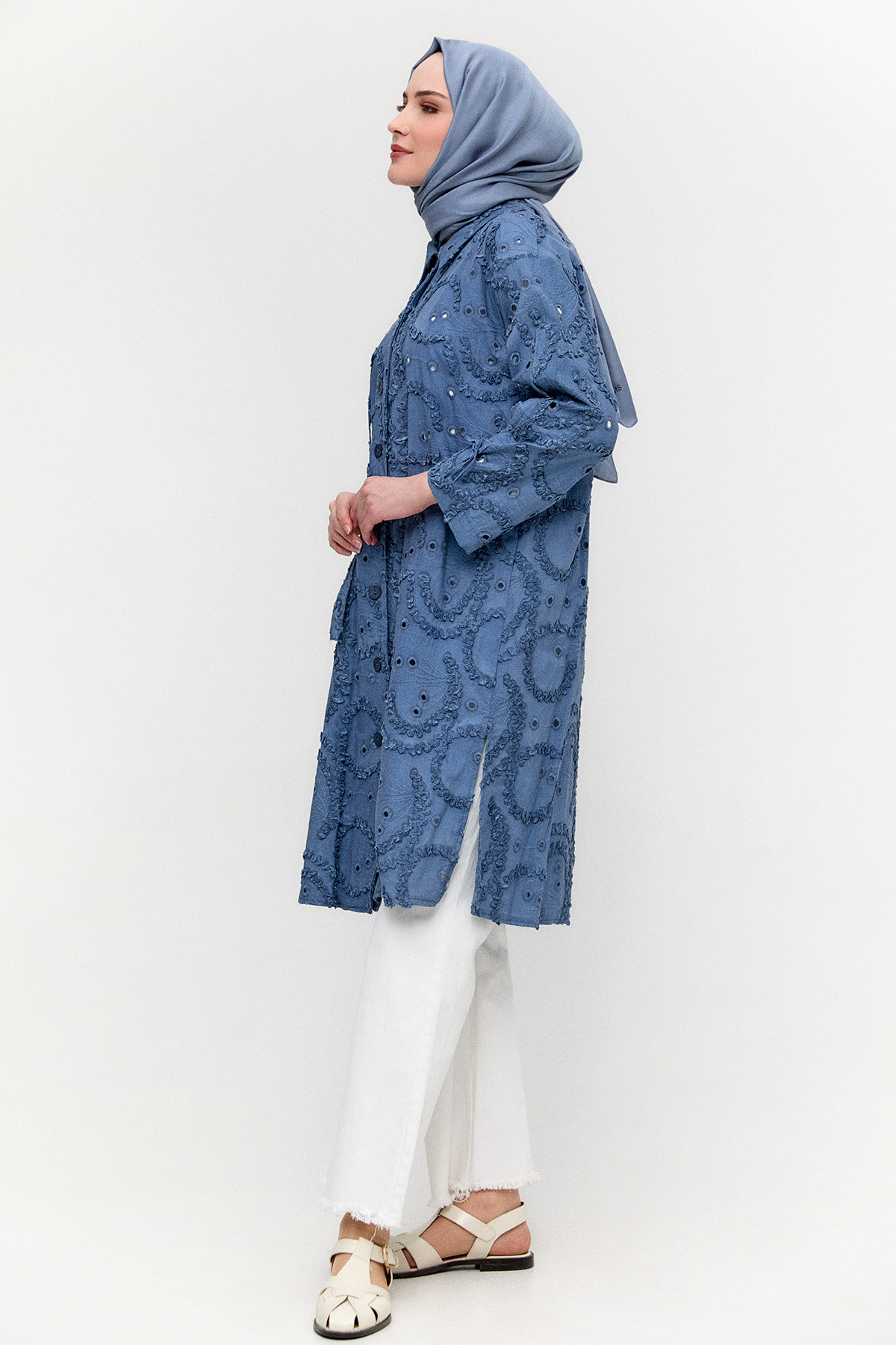 Pamuklu Oversize Brode Tunik, Tesettür Giyim
