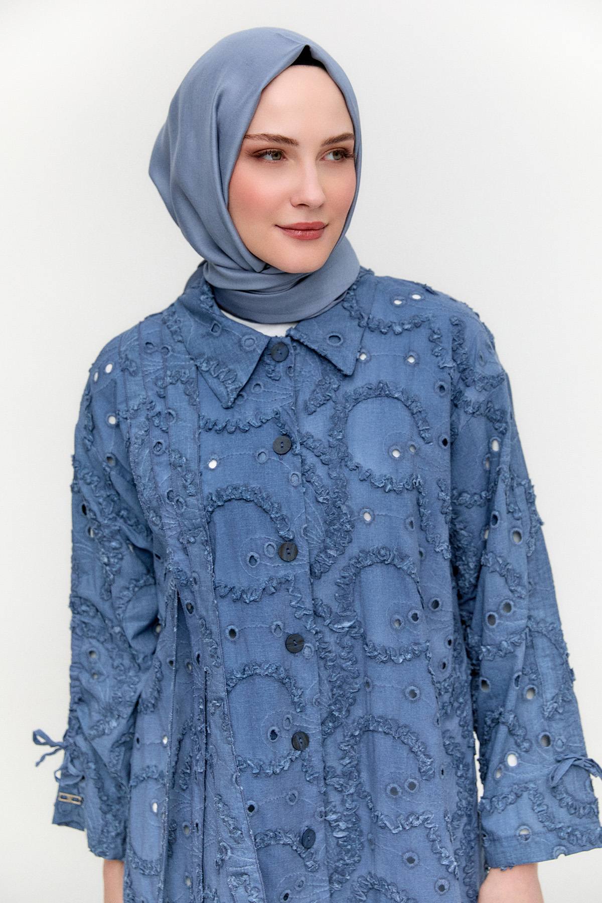 Pamuklu Oversize Brode Tunik, Tesettür Giyim