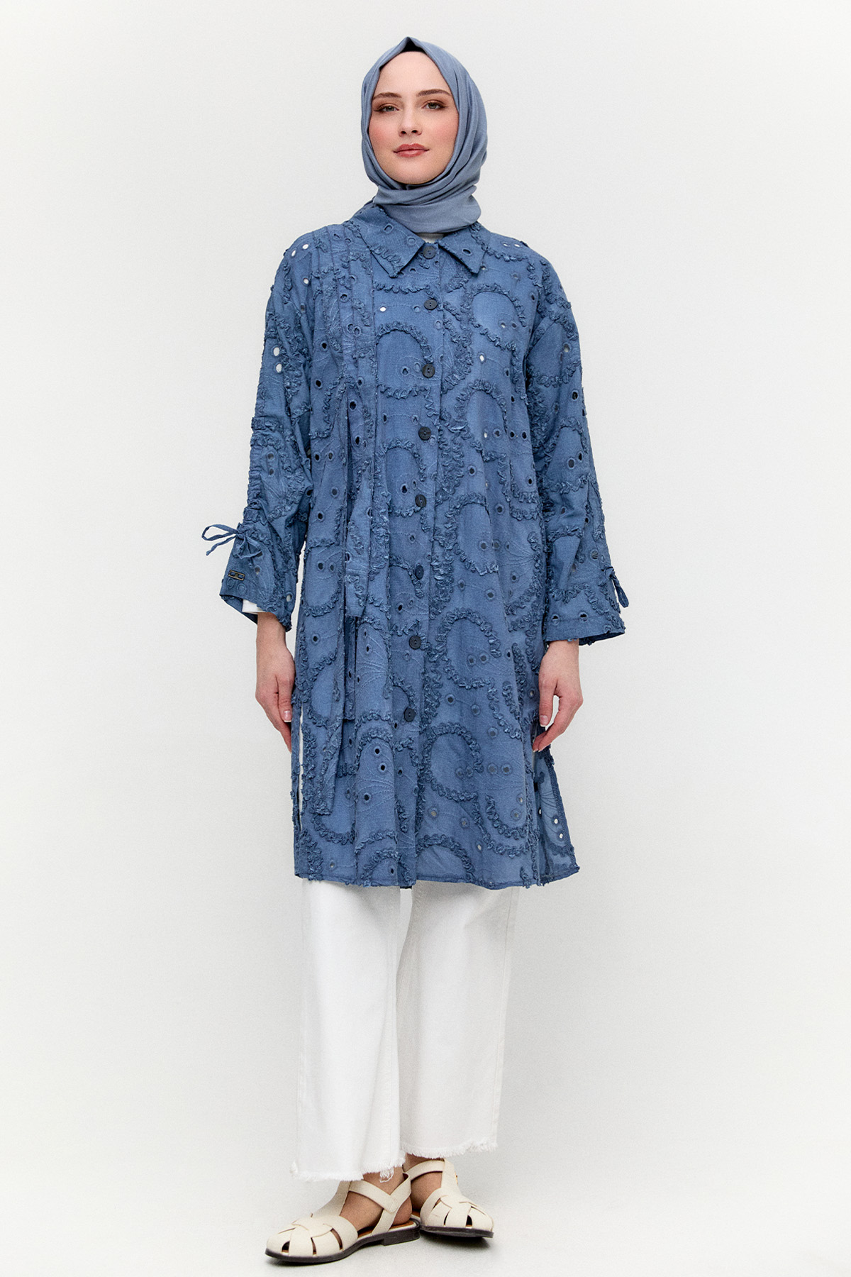 Pamuklu Oversize Brode Tunik, Tesettür Giyim