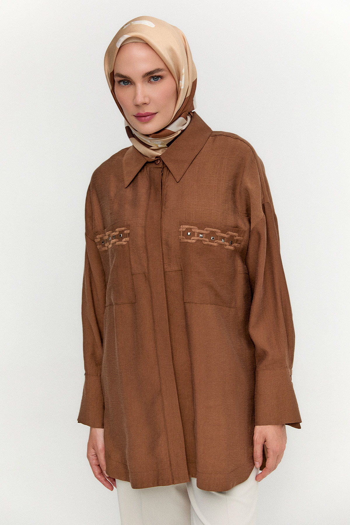 Nakış Detaylı Lyocell Tunik, Tesettür Giyim