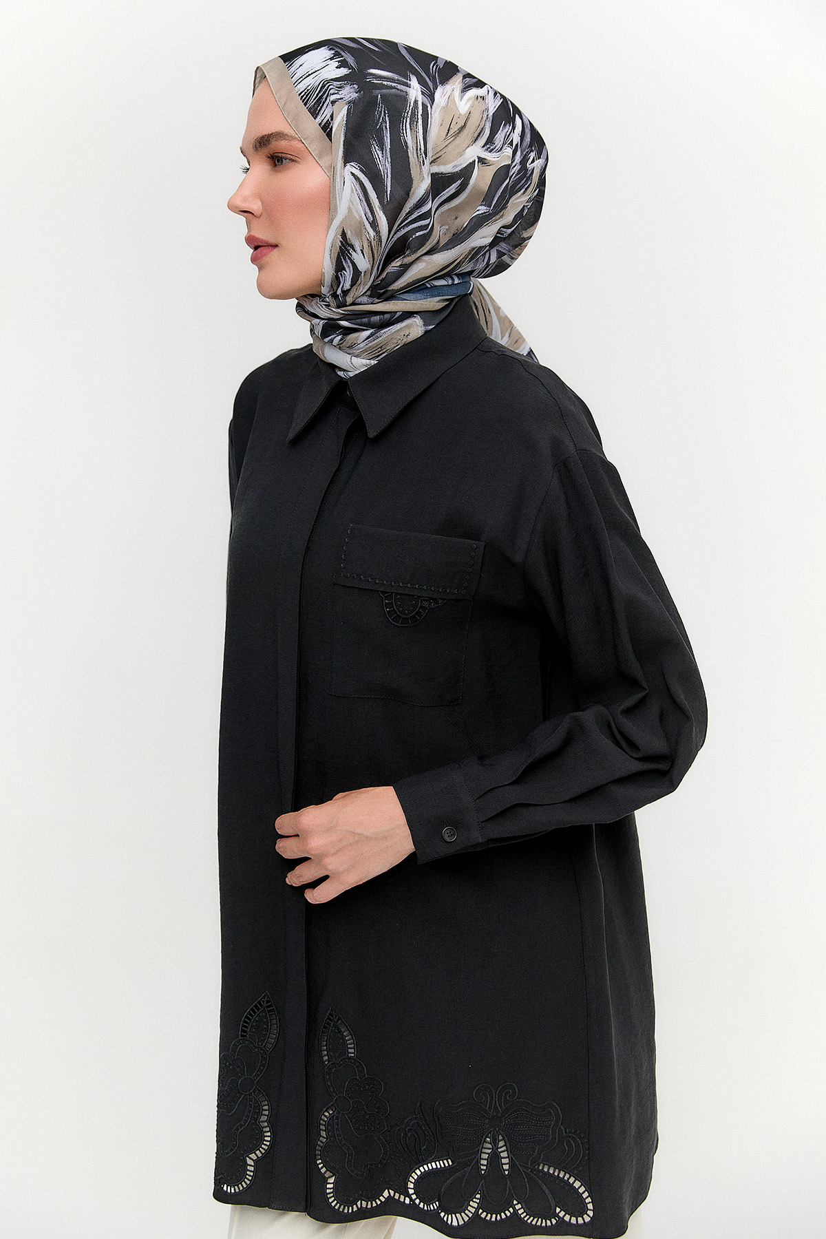Nakış Detaylı Lyocell Tunik, Tesettür Giyim