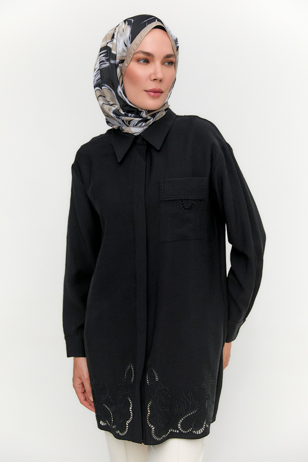 Nakış Detaylı Lyocell Tunik, Tesettür Giyim