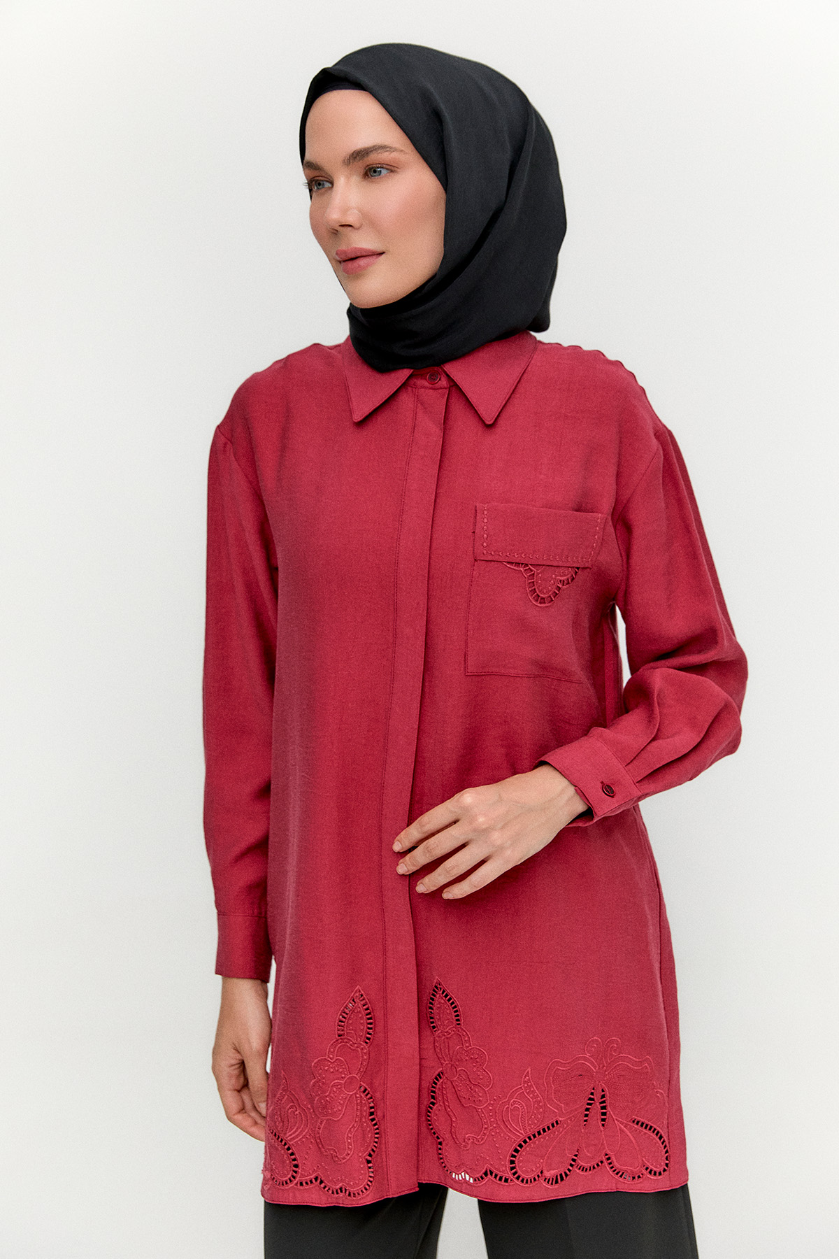 Nakış Detaylı Lyocell Tunik, Tesettür Giyim