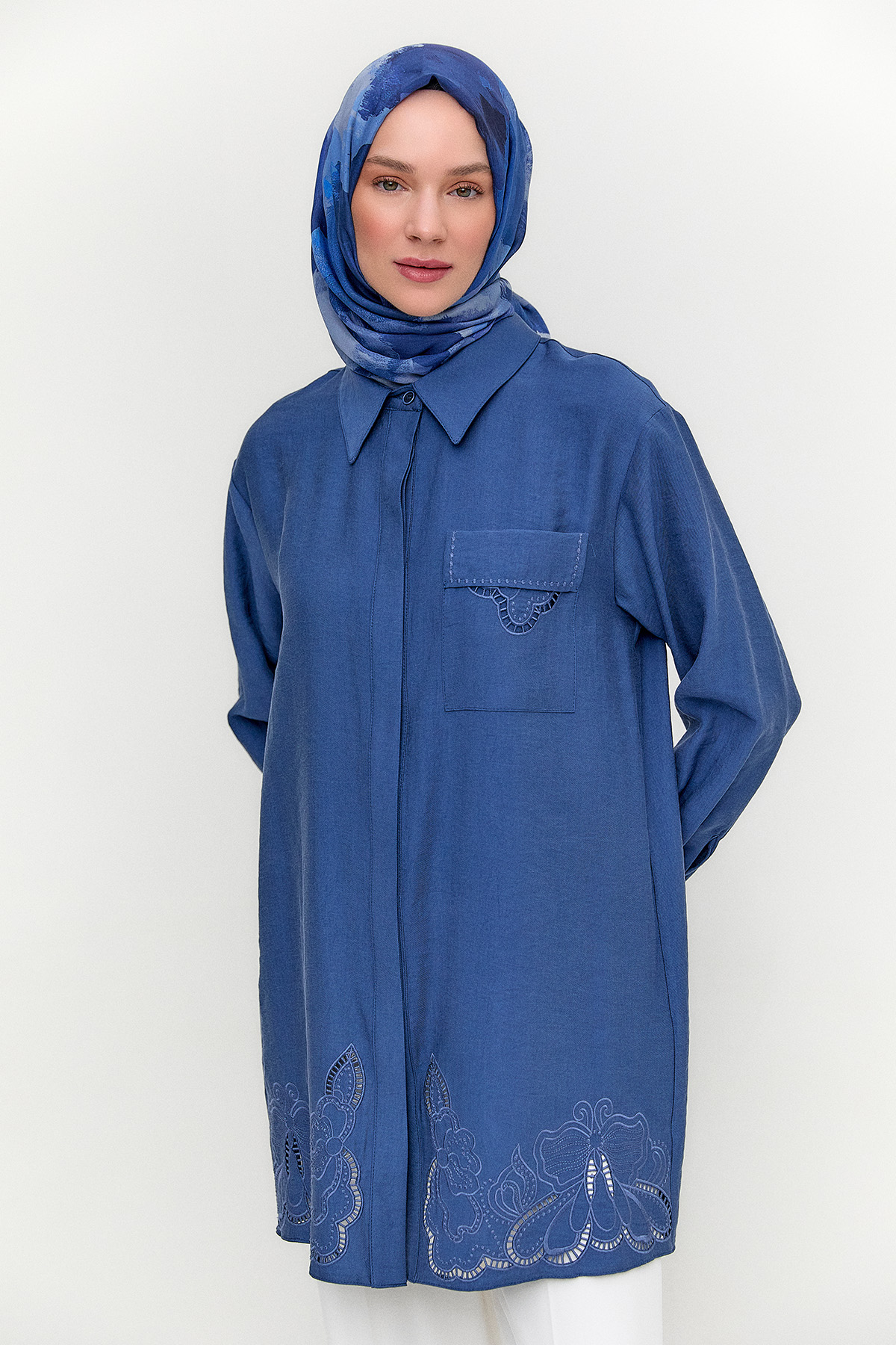 Nakış Detaylı Lyocell Tunik, Tesettür Giyim