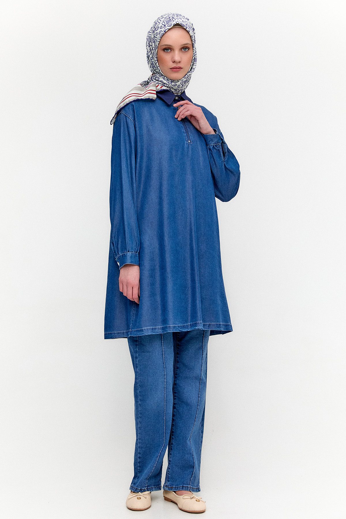 Kapüşonlu Taş Nakışlı Oversize Tunik, Tesettür Giyim