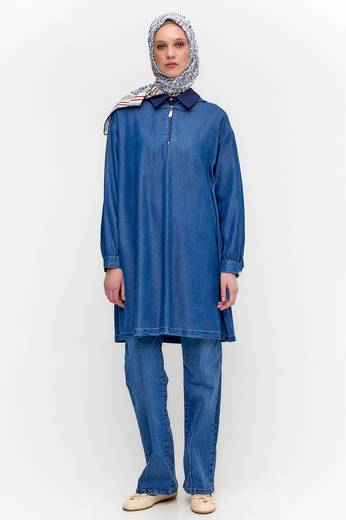 Kapüşonlu Taş Nakışlı Oversize Tunik, Tesettür Giyim
