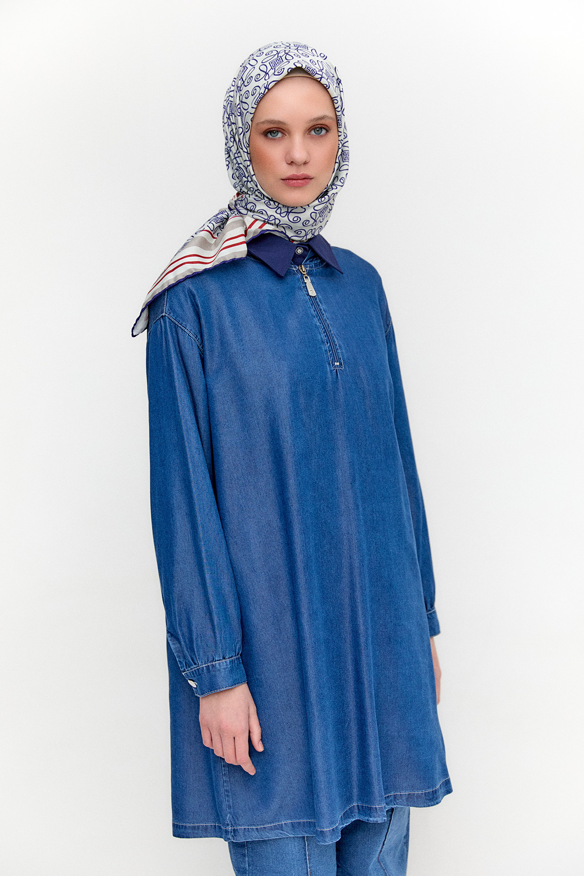 Kapüşonlu Taş Nakışlı Oversize Tunik, Tesettür Giyim