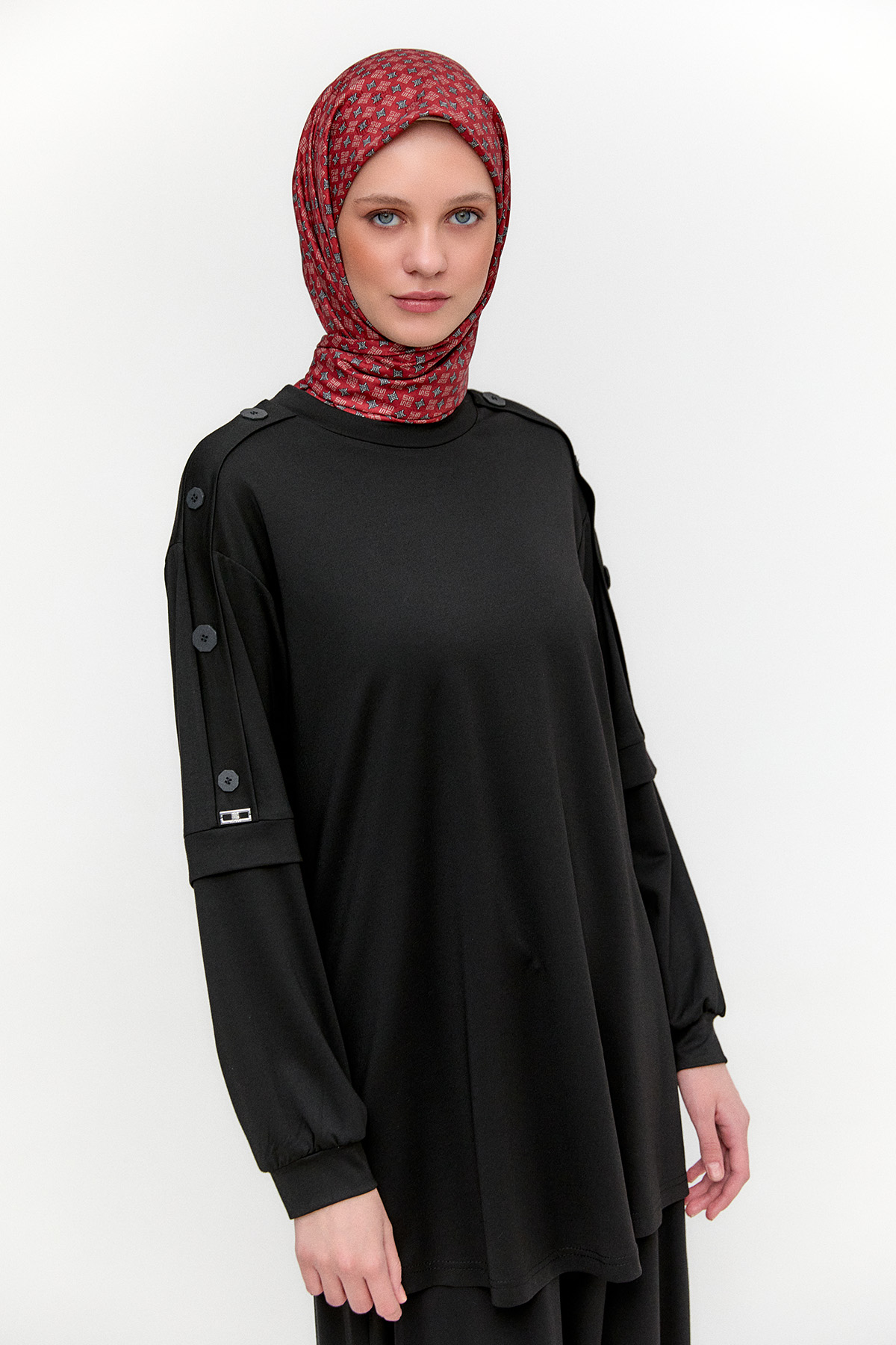 Süs Düğmeli Allerli Penye Tunik, Tesettür Giyim