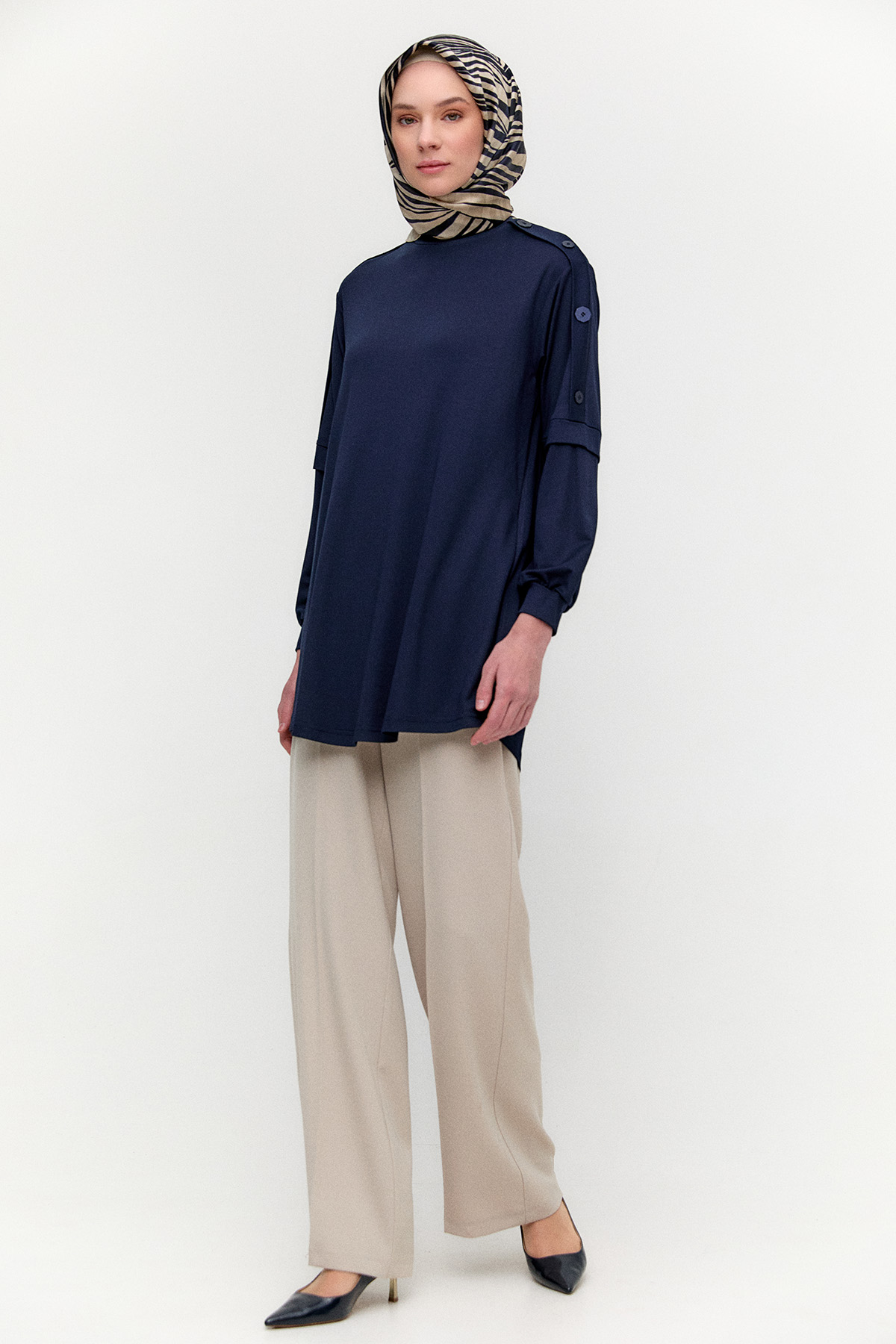 Süs Düğmeli Allerli Penye Tunik, Tesettür Giyim