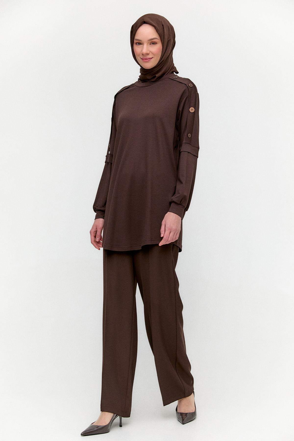 Süs Düğmeli Allerli Penye Tunik, Tesettür Giyim