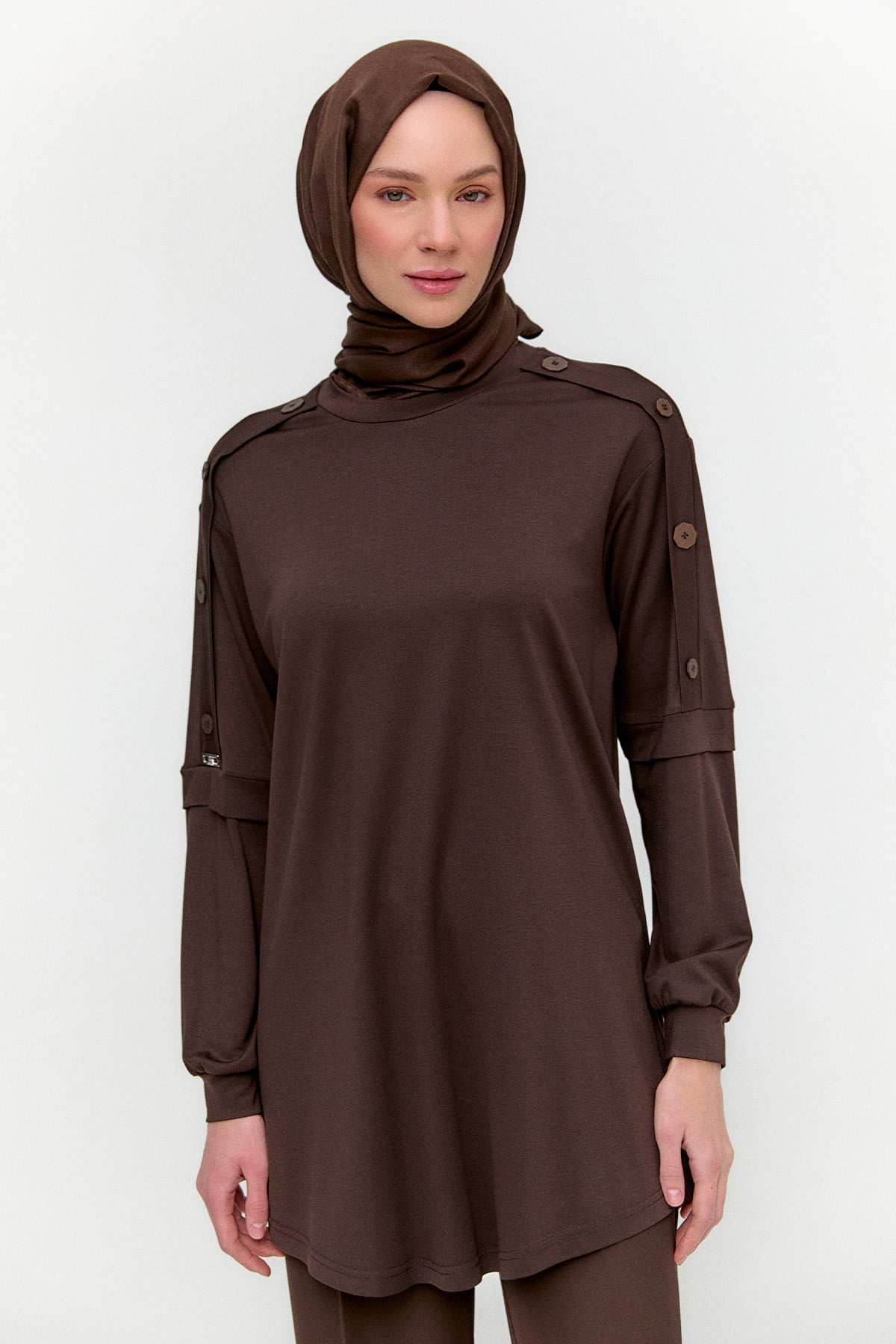 Süs Düğmeli Allerli Penye Tunik, Tesettür Giyim