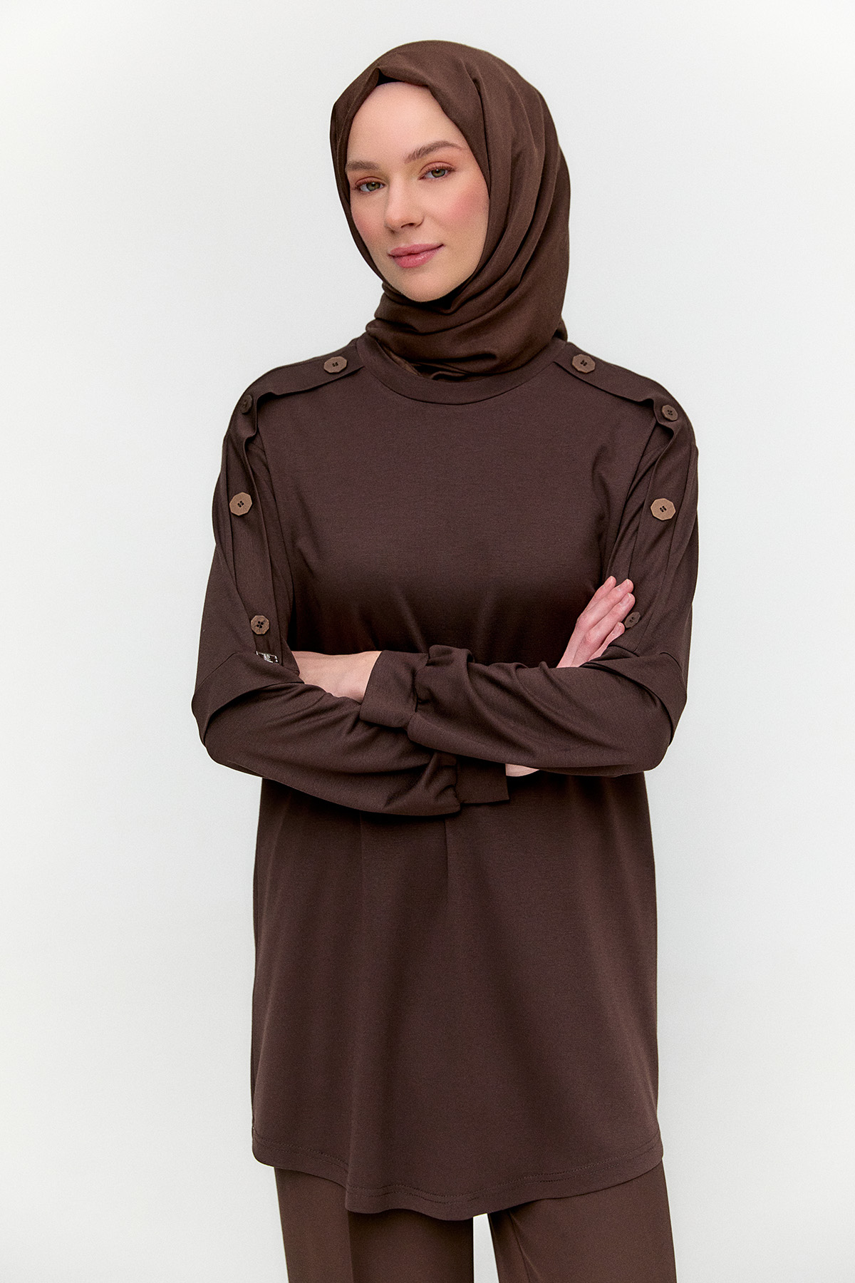 Süs Düğmeli Allerli Penye Tunik, Tesettür Giyim