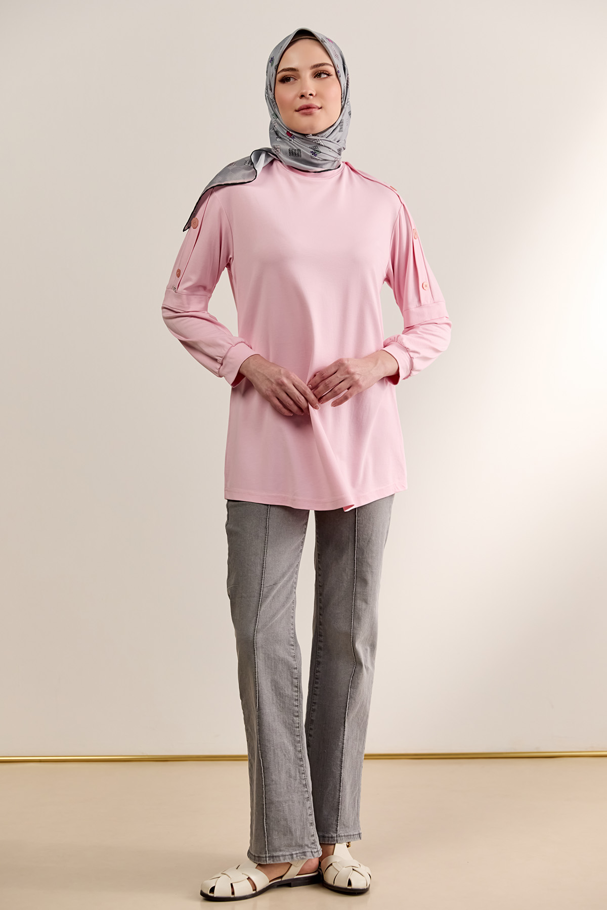 Süs Düğmeli Allerli Penye Tunik, Tesettür Giyim