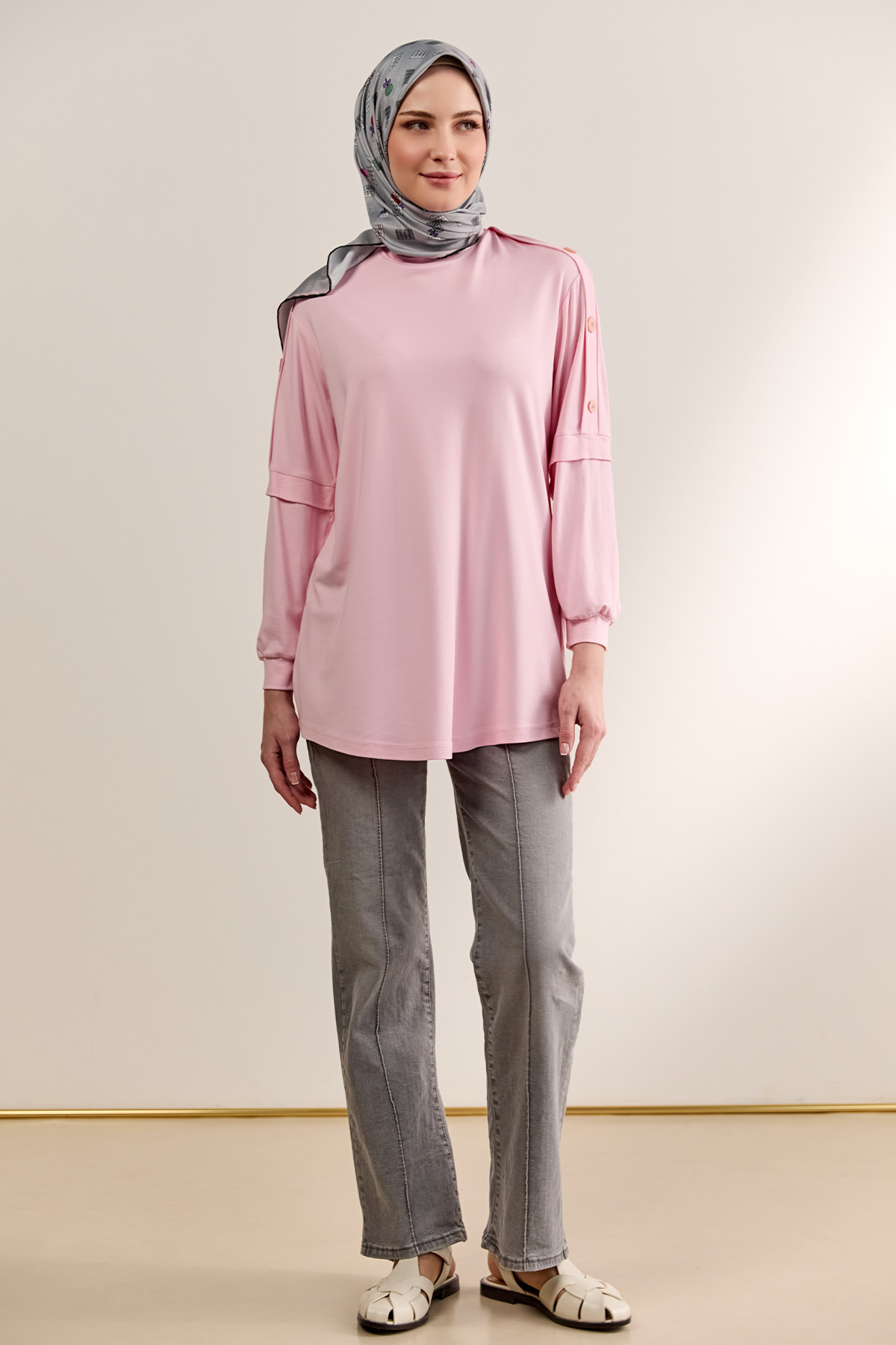 Süs Düğmeli Allerli Penye Tunik, Tesettür Giyim