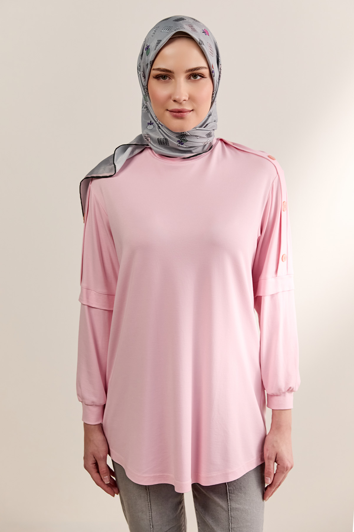 Süs Düğmeli Allerli Penye Tunik, Tesettür Giyim