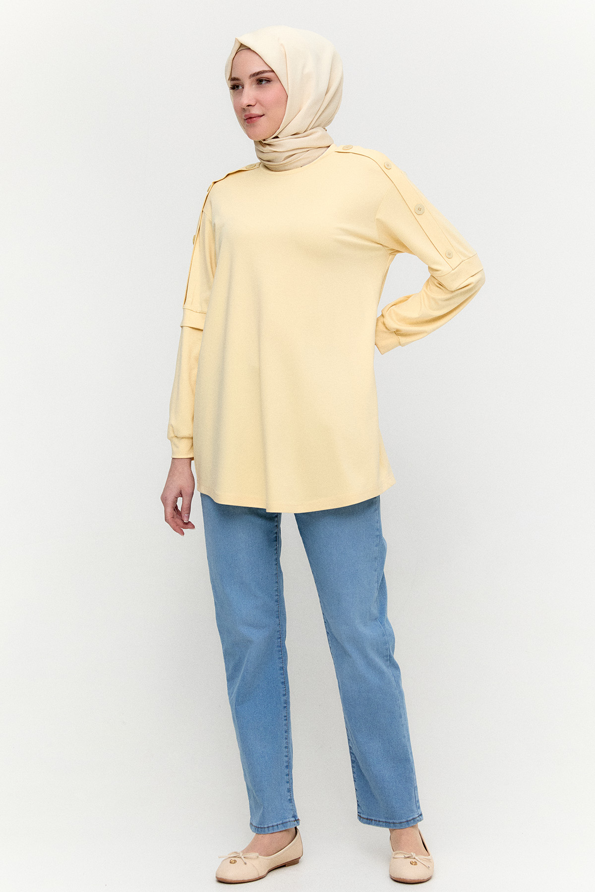 Süs Düğmeli Allerli Penye Tunik, Tesettür Giyim