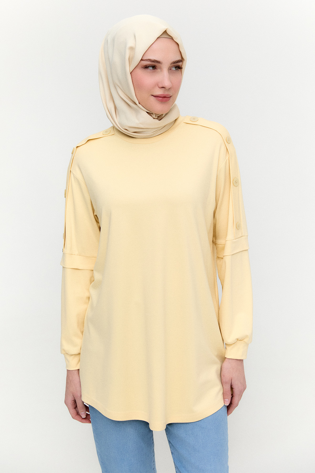 Süs Düğmeli Allerli Penye Tunik, Tesettür Giyim