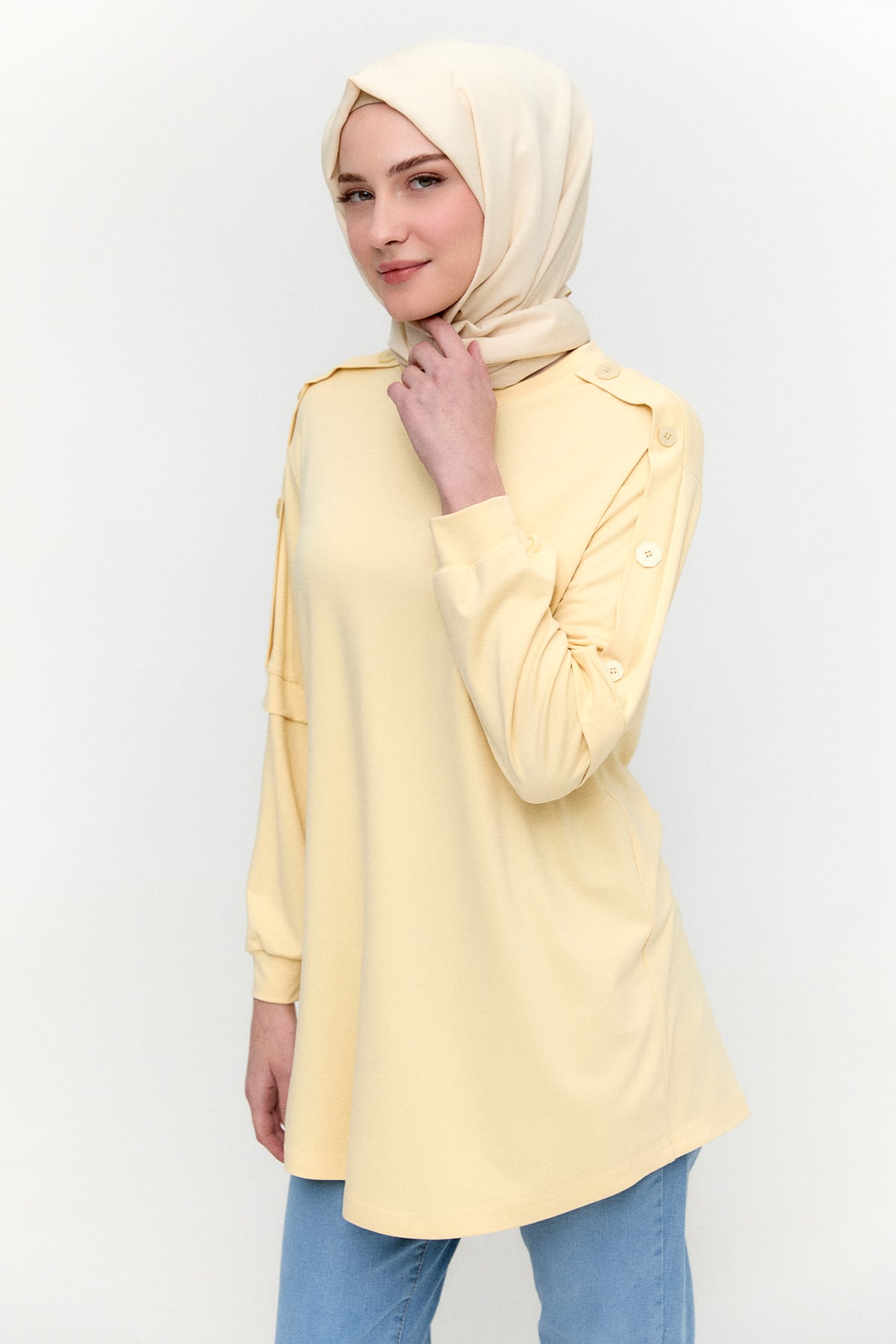 Süs Düğmeli Allerli Penye Tunik, Tesettür Giyim