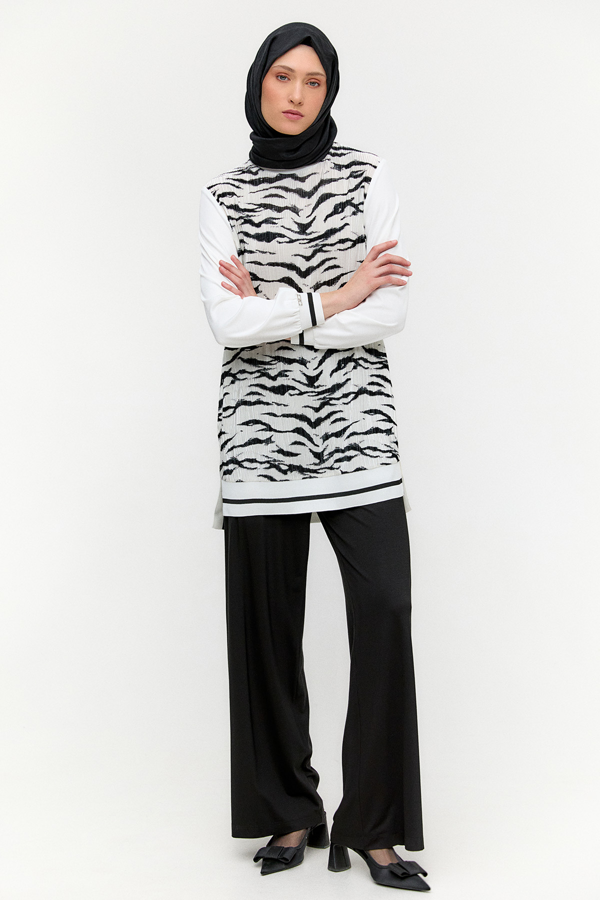 Desenli Ribanalı Tunik, Tesettür Giyim