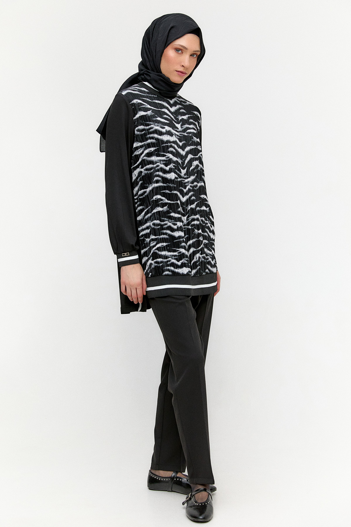 Desenli Ribanalı Tunik, Tesettür Giyim