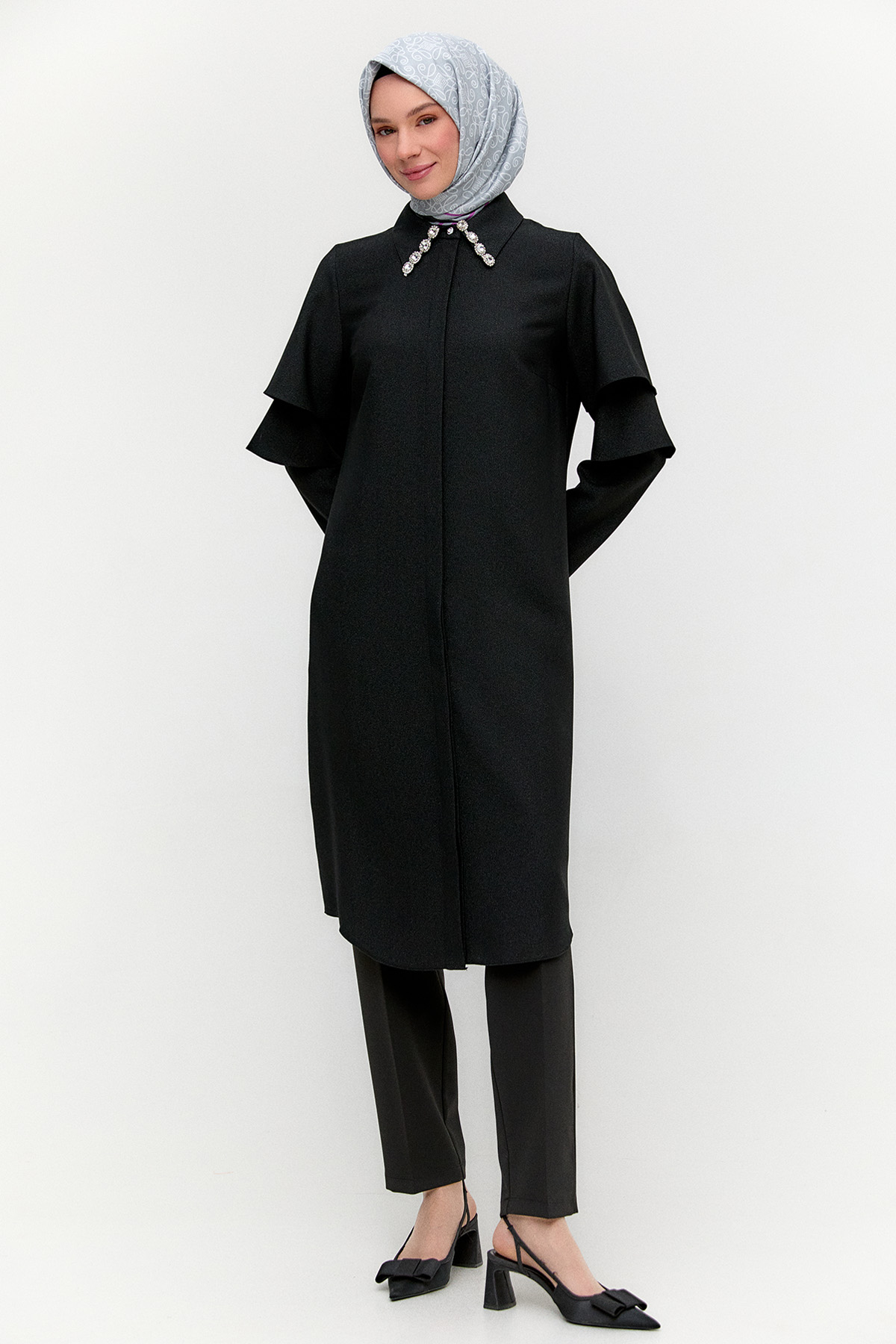 Kolları Volanlı Simli Tunik, Tesettür Giyim