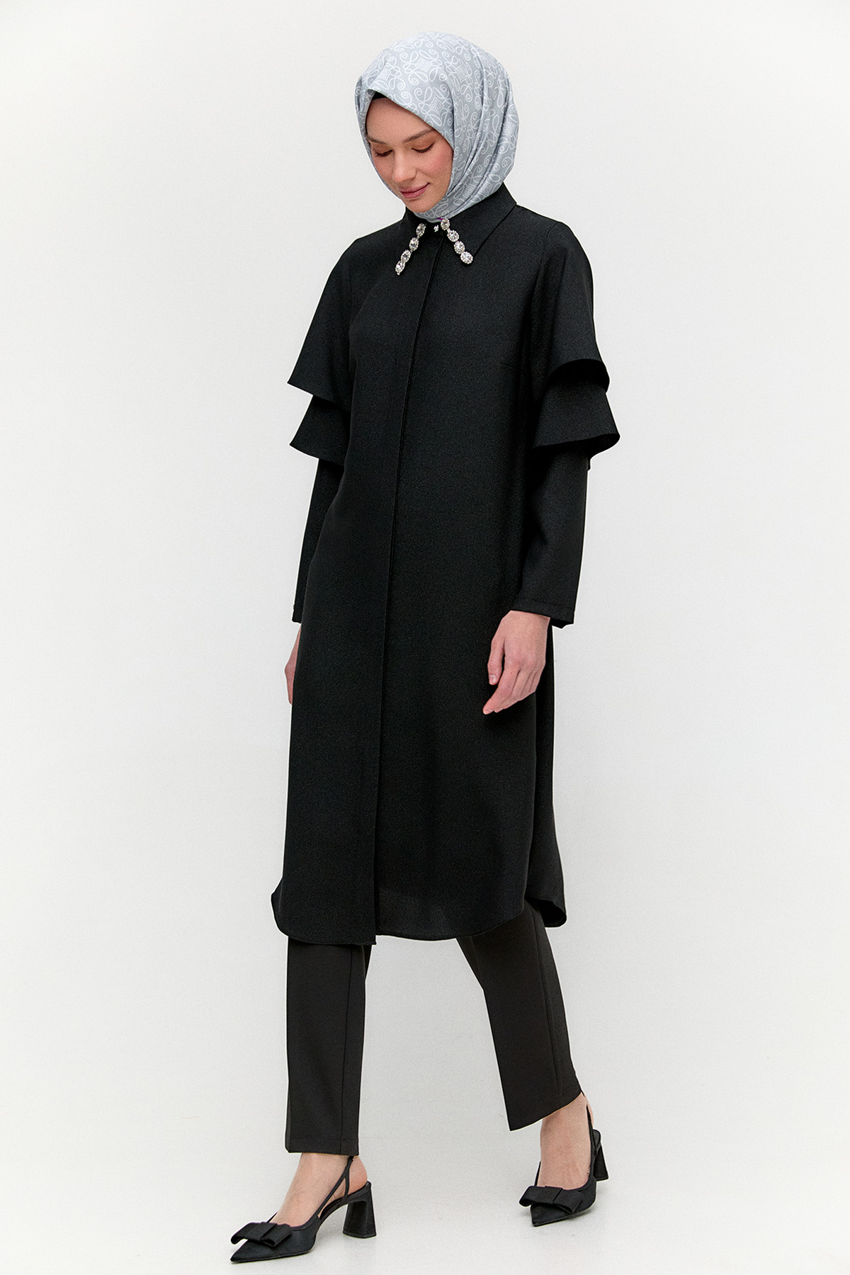 Kolları Volanlı Simli Tunik, Tesettür Giyim