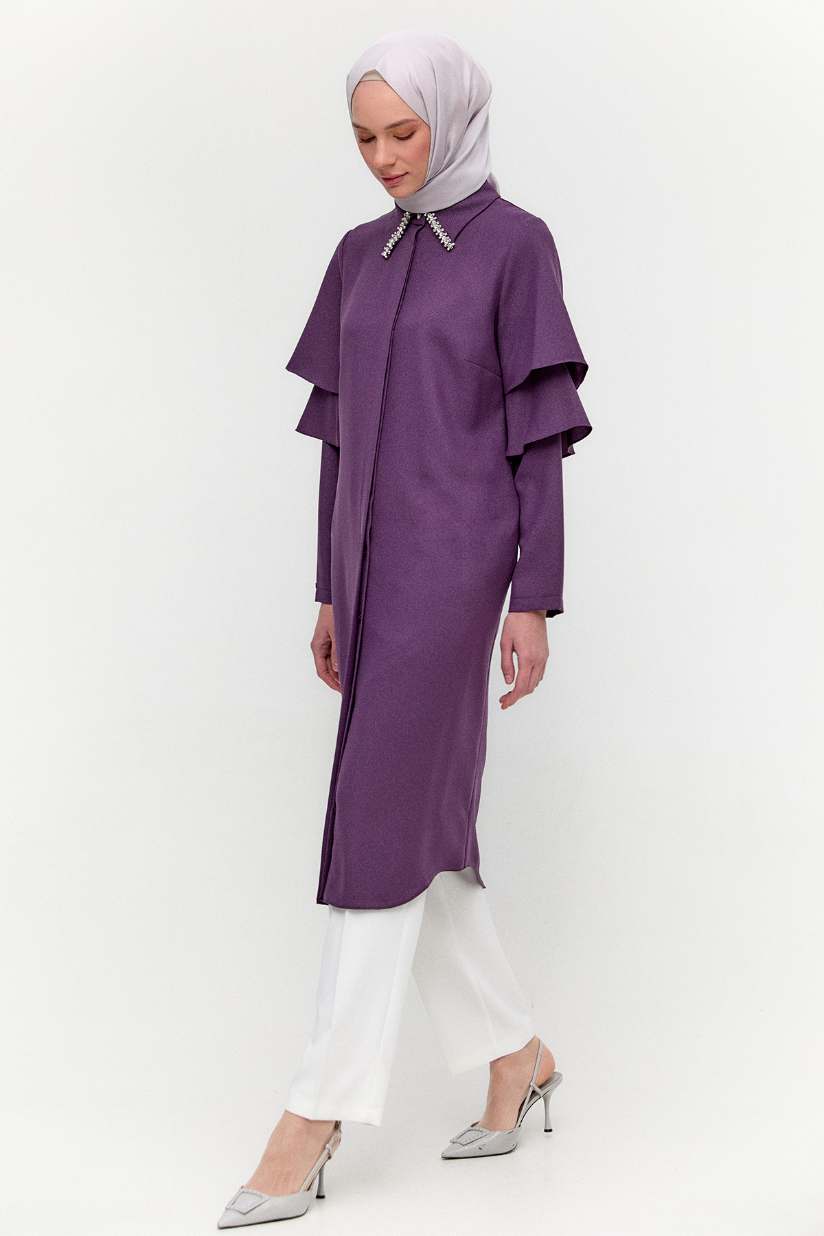 Kolları Volanlı Simli Tunik, Tesettür Giyim