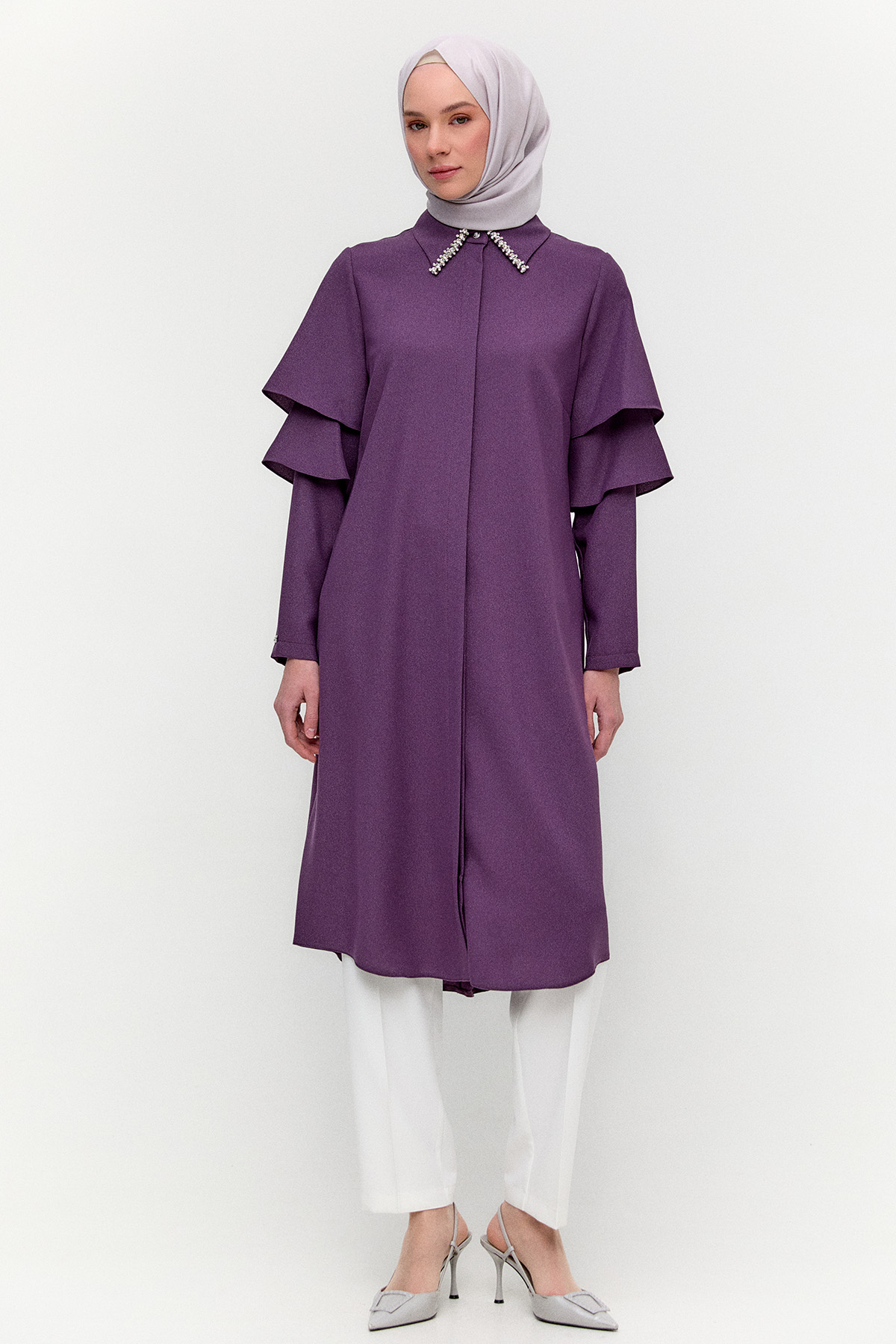 Kolları Volanlı Simli Tunik, Tesettür Giyim