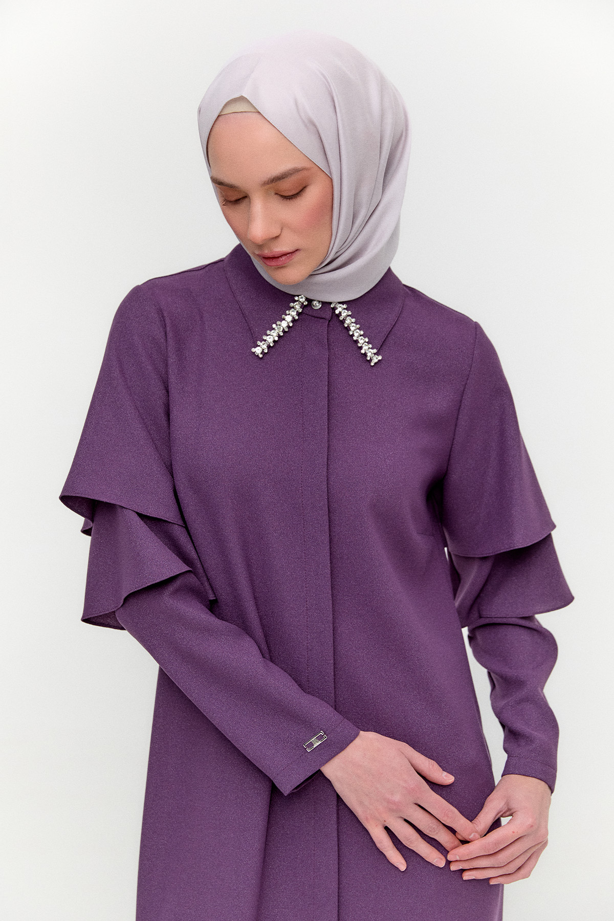 Kolları Volanlı Simli Tunik, Tesettür Giyim