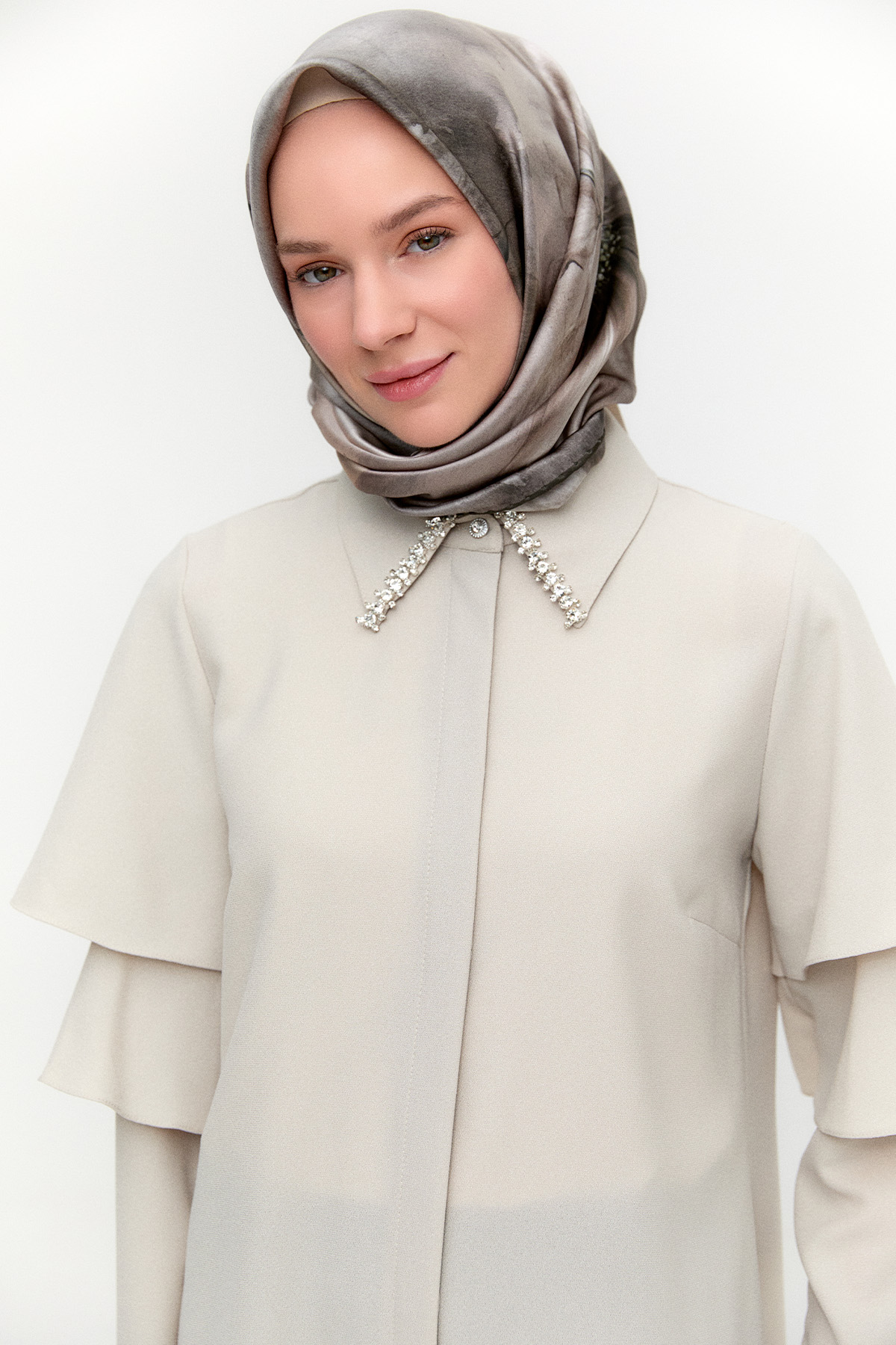Kolları Volanlı Simli Tunik, Tesettür Giyim