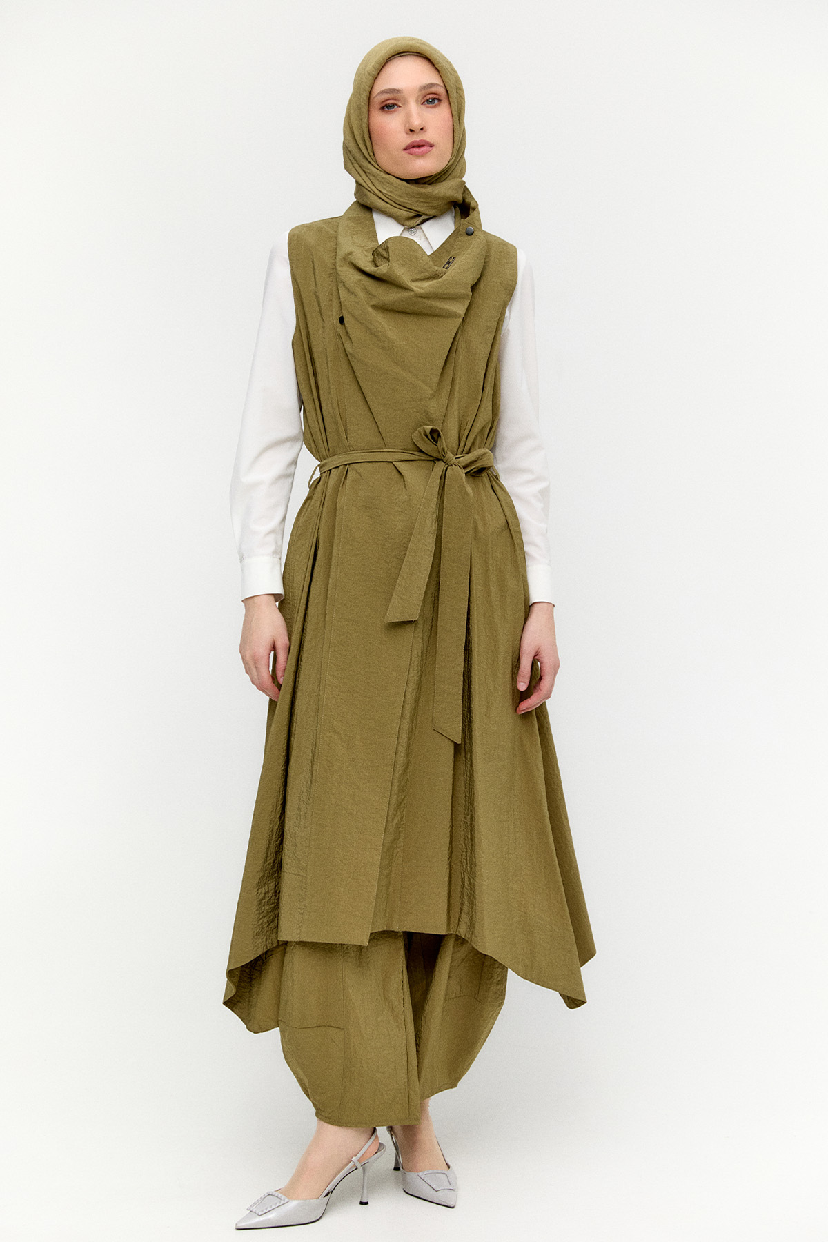 Degaje Yakalı Paraşüt Yelek, Tesettür Giyim