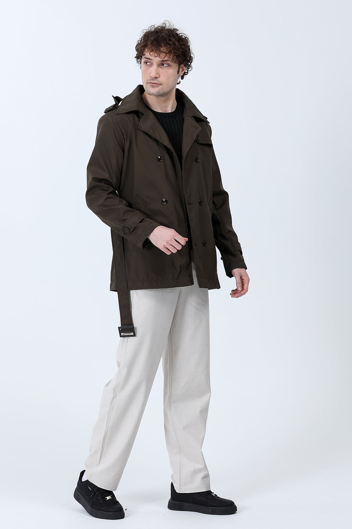 Erkek Kol ve Omuz Apoletli Trench - 26Y 99506 - Haki