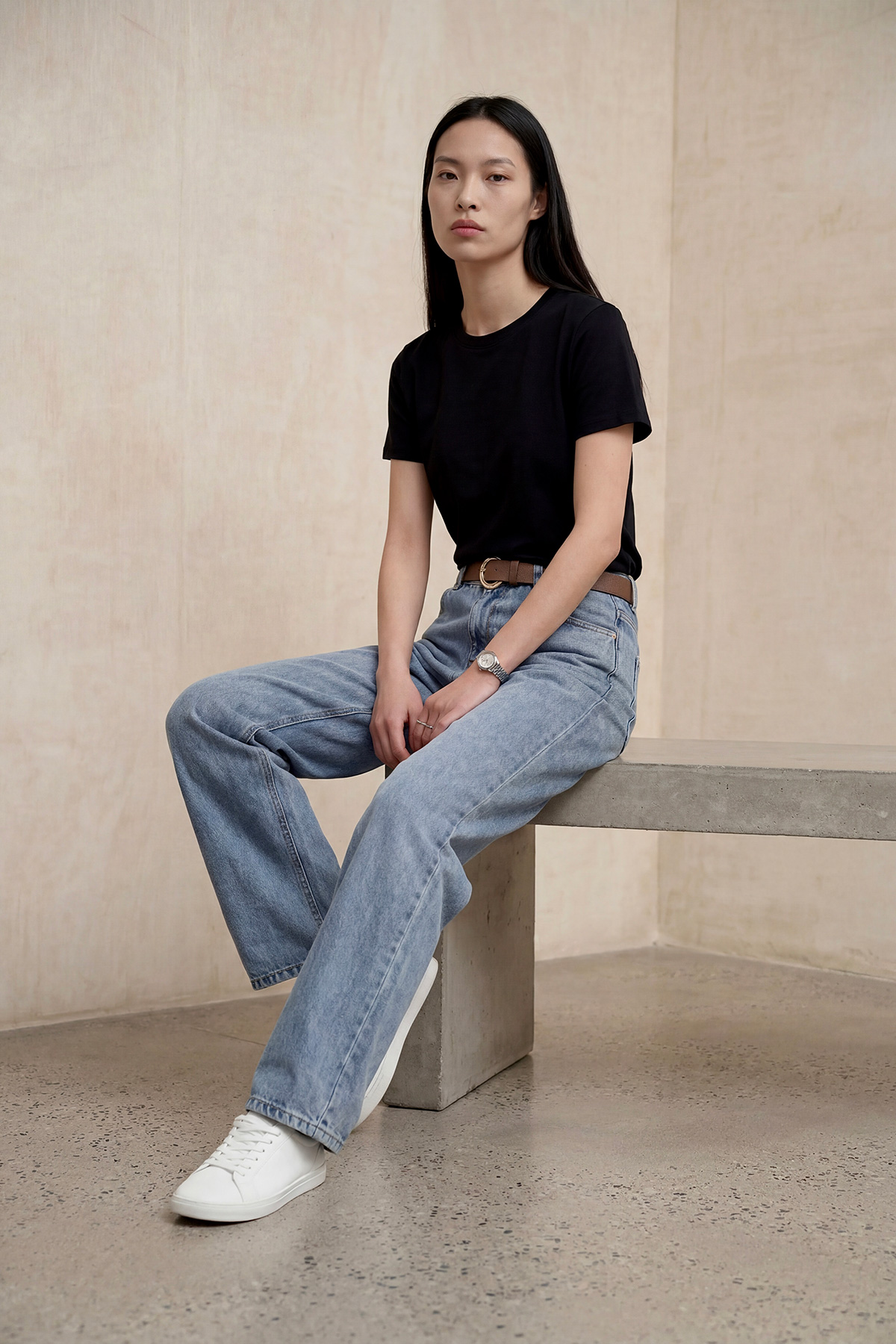 Kahve Deri Kemerli Düz Paça Basic Denim Kot Pantolon Kadın |  