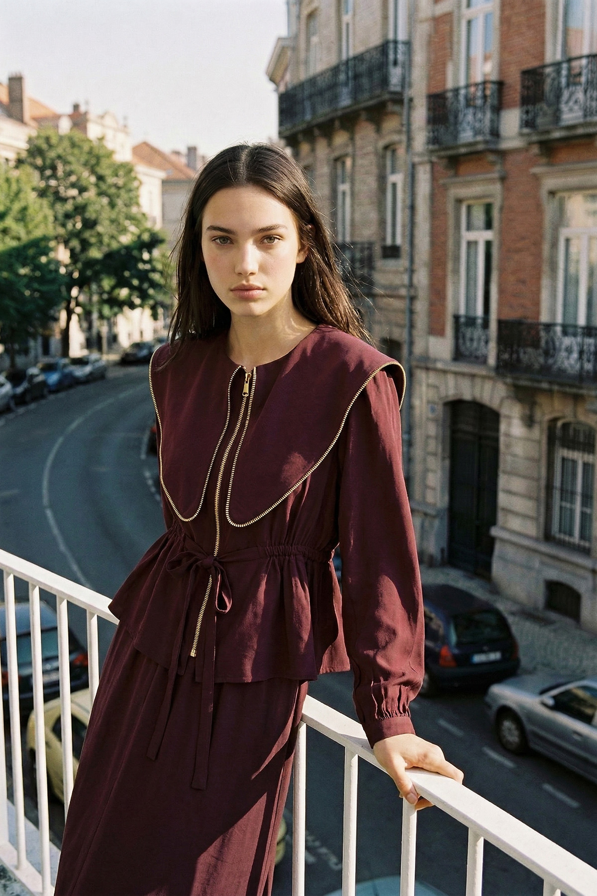 Modal Tensel Kumaş Fermuarlı Büyük Yakalı Kemer Detaylı Ceket Etek Kadın Takım |  