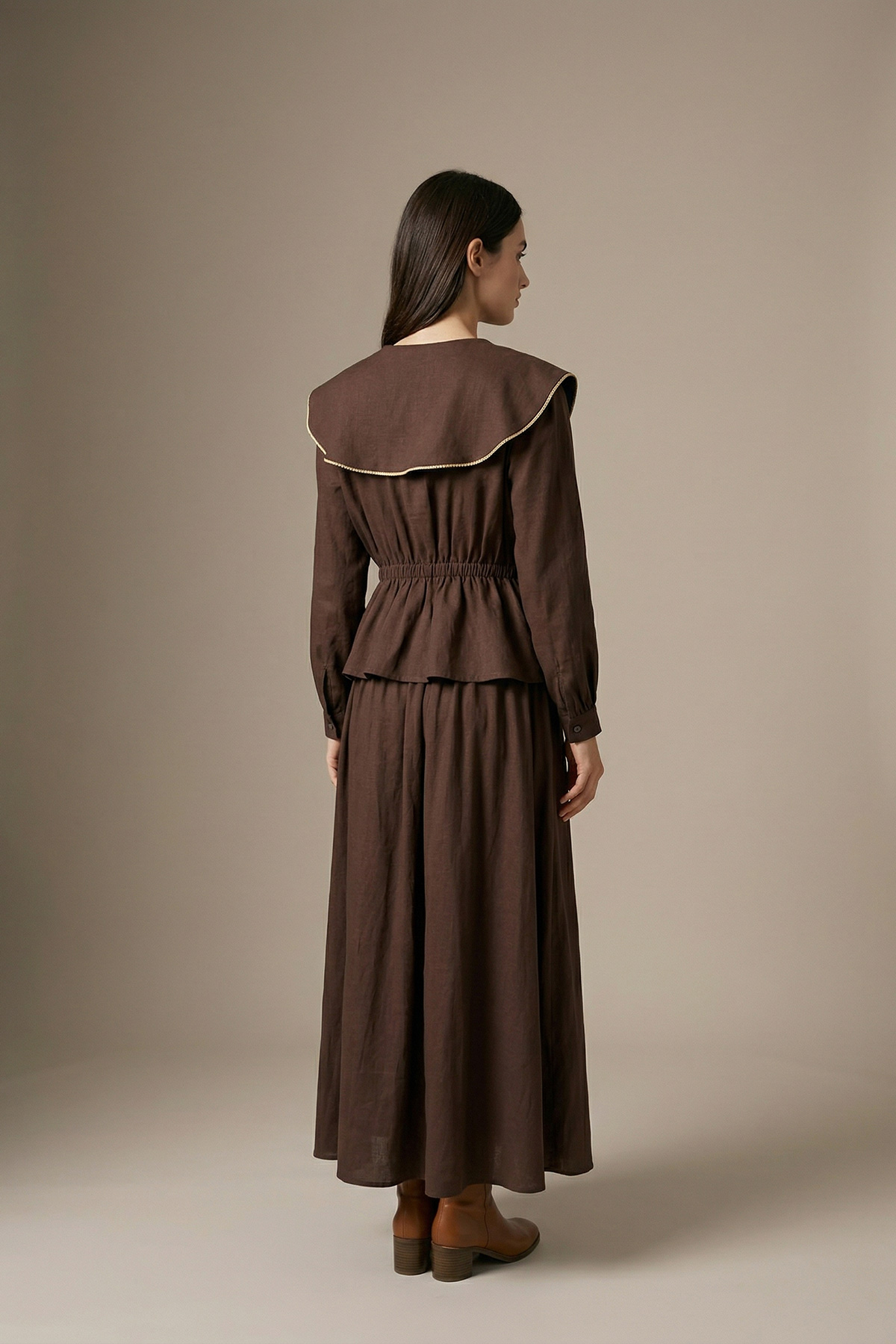 Modal Tensel Kumaş Fermuarlı Büyük Yakalı Kemer Detaylı Ceket Etek Kadın Takım |  