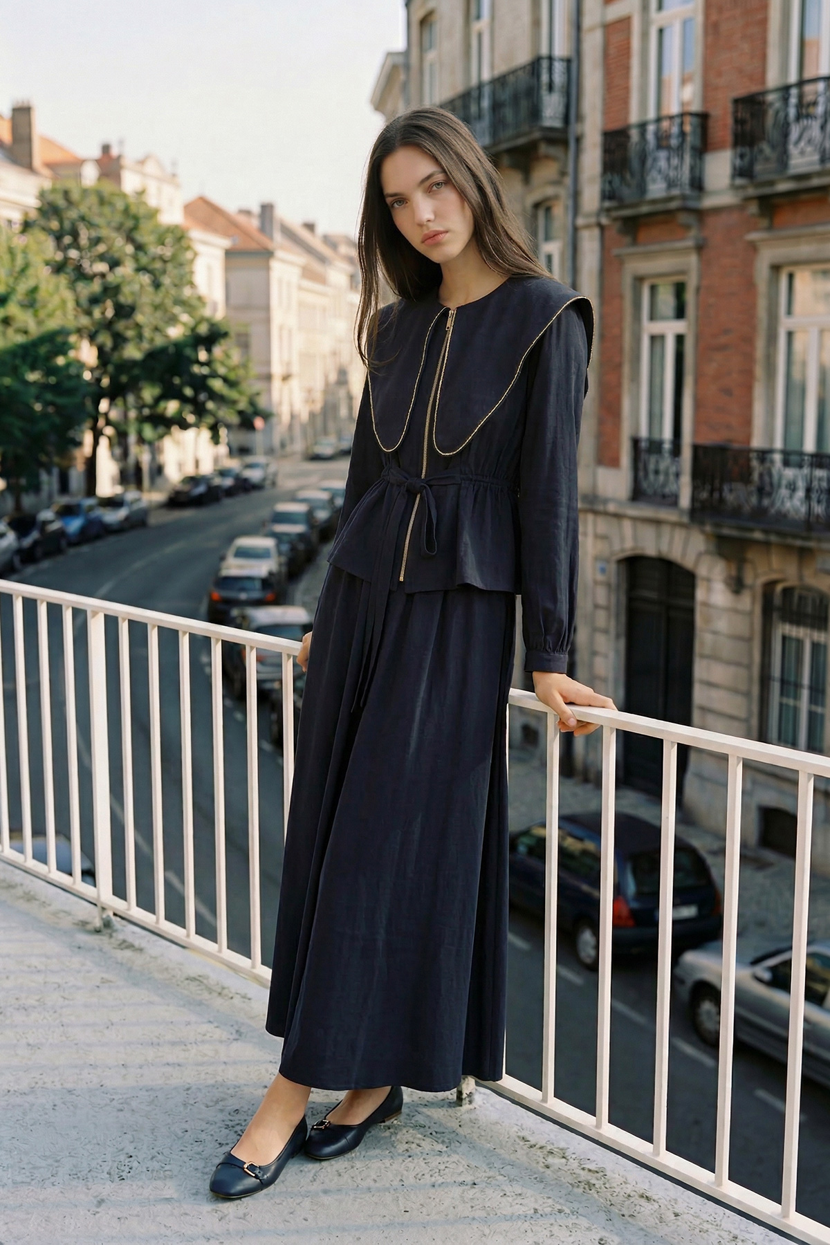 Modal Tensel Kumaş Fermuarlı Büyük Yakalı Kemer Detaylı Ceket Etek Kadın Takım |  