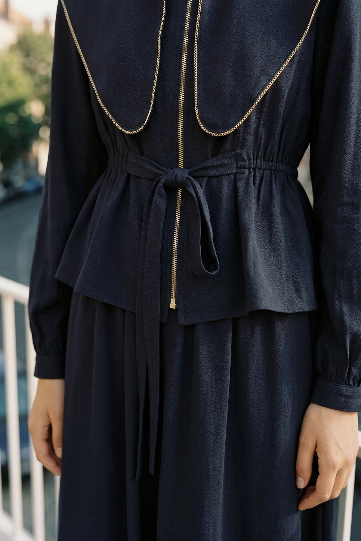 Modal Tensel Kumaş Fermuarlı Büyük Yakalı Kemer Detaylı Ceket Etek Kadın Takım |  