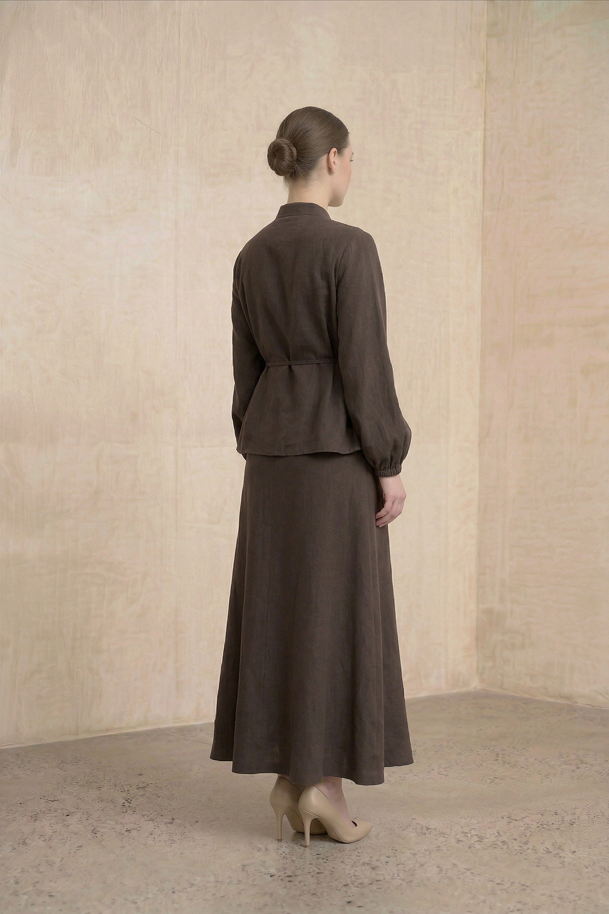 Önü Piliseli Düğmeli Kemer Detaylı Ceket Etek Kadın Takım |  