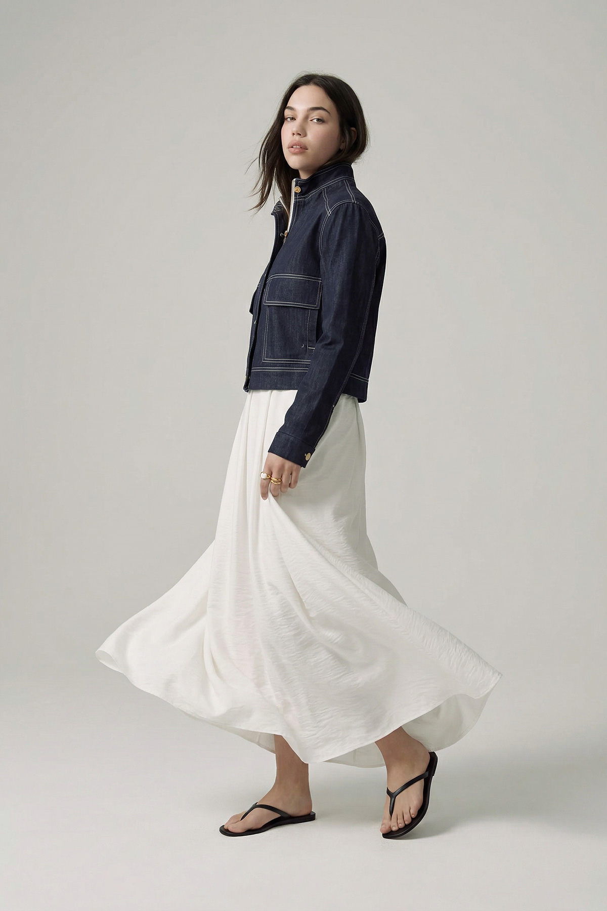 Forza Denim Fermuar Detaylı Düğmeli Ceket Etek Kadın Takım |  