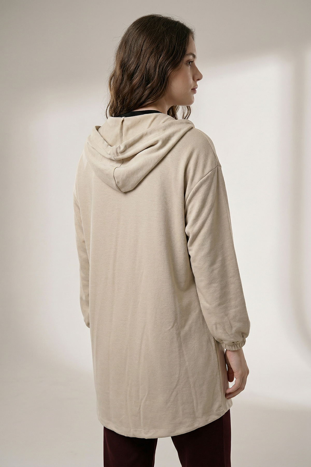 Oysho Kumaş Fermuarlı Kapüşonlu Rahat Kalıp Giy-Çık Kap Hırka Kadın |  