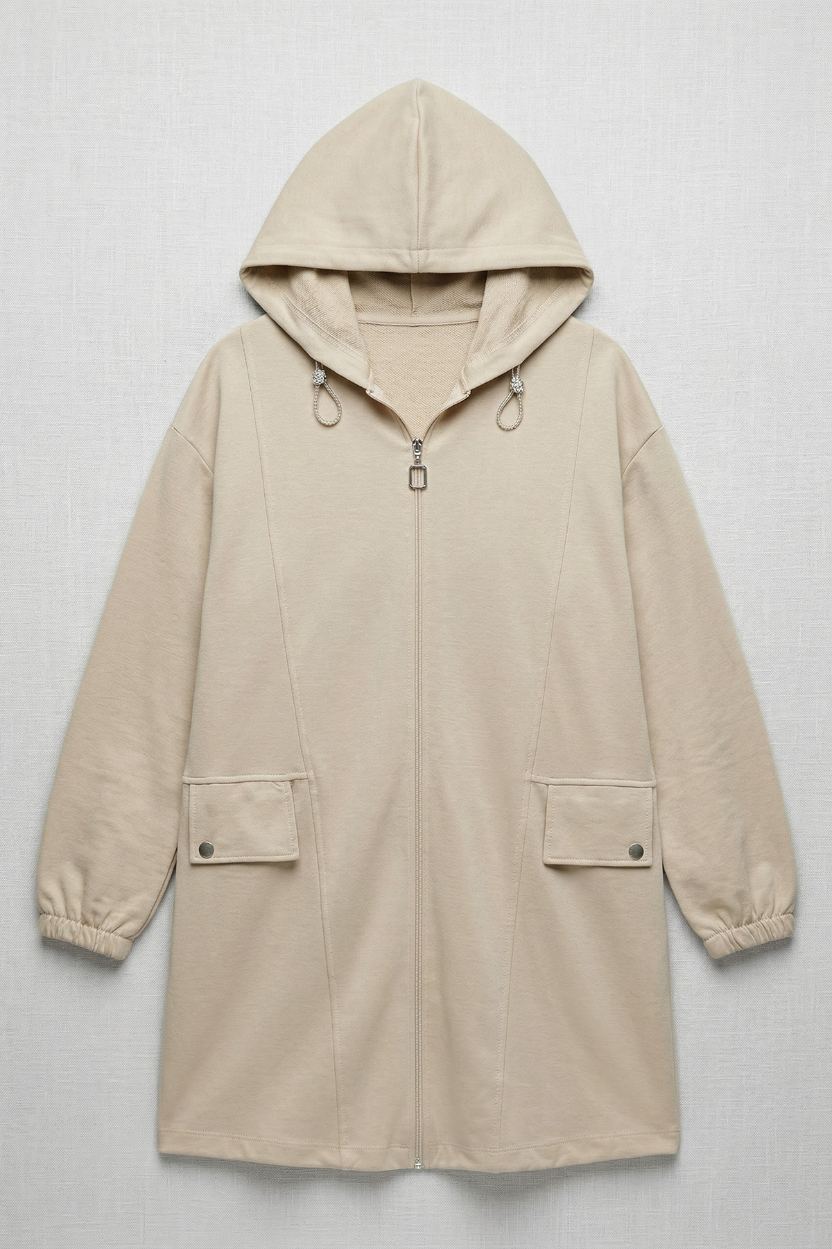 Oysho Kumaş Fermuarlı Kapüşonlu Rahat Kalıp Giy-Çık Kap Hırka Kadın |  